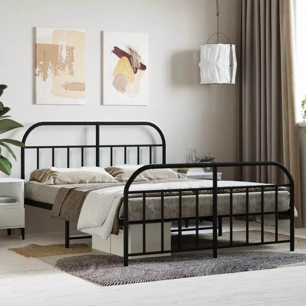 Aibecy Metal Bed Frame with Headboard and Footboard Black 59.8