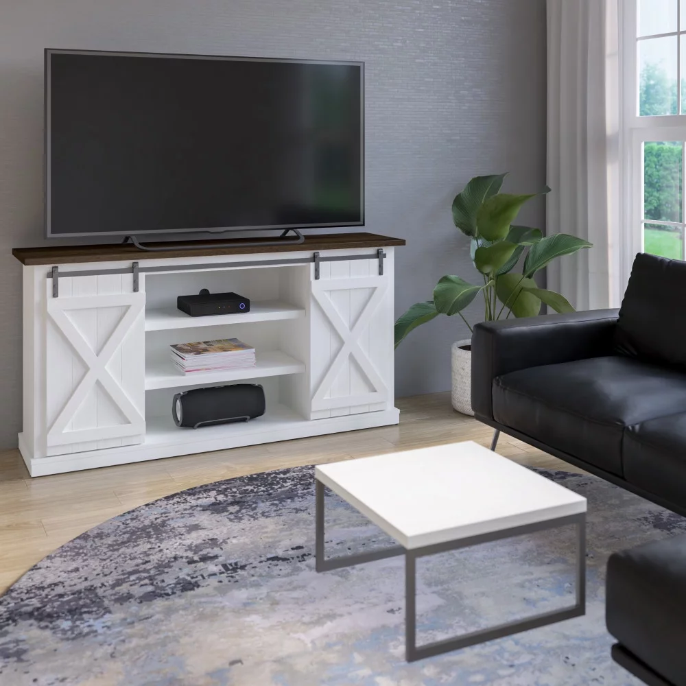 Twin Star Home Modern Farmhouse TV Stand with Sliding Barn Doors for TVs up to 70