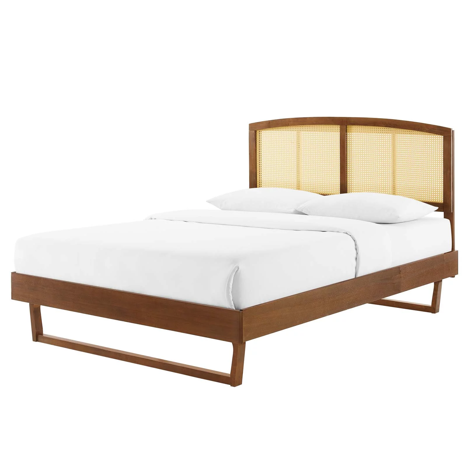 Platform Bed Frame, Full Size, Wood, Brown Walnut, Modern Contemporary Urban Design, Bedroom Master Guest Suite