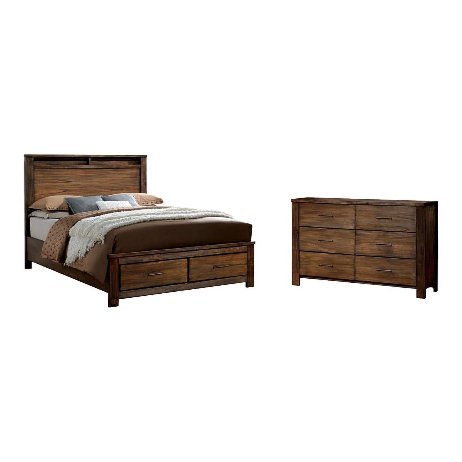 Furniture of America Nangetti 2-Piece Wood Oak Queen Bedroom Set - Queen+Dresser