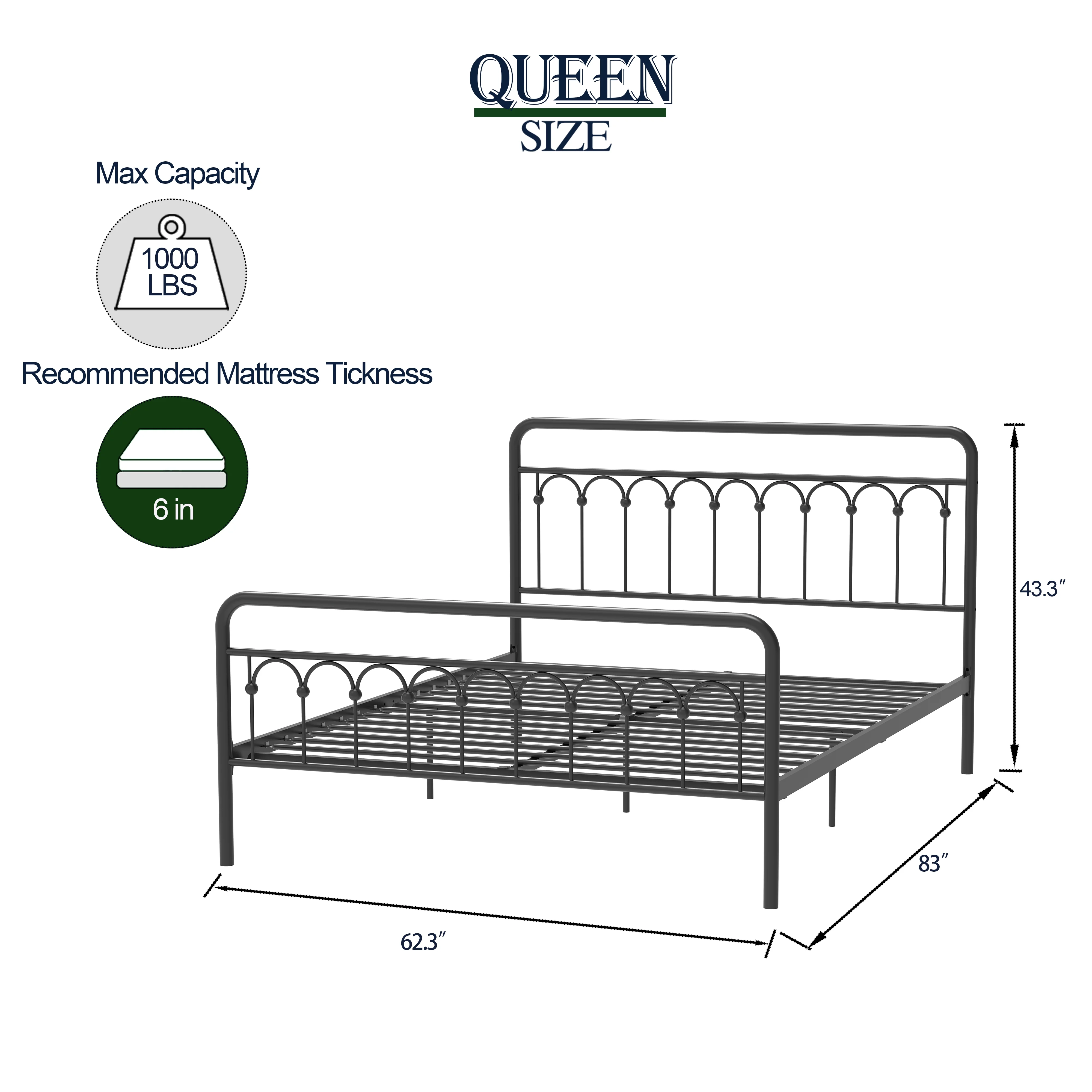 Modern Black Metal Queen Bed Frame - Tara Collection | Sturdy, Easy Assembly, No Box Spring Needed