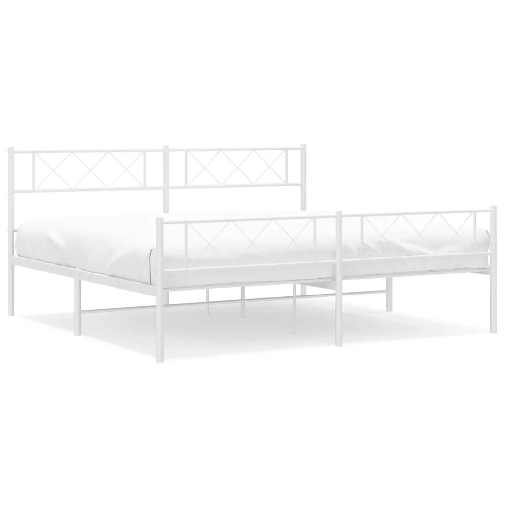 Metal Bed Frame with Headboard and Footboard White 76