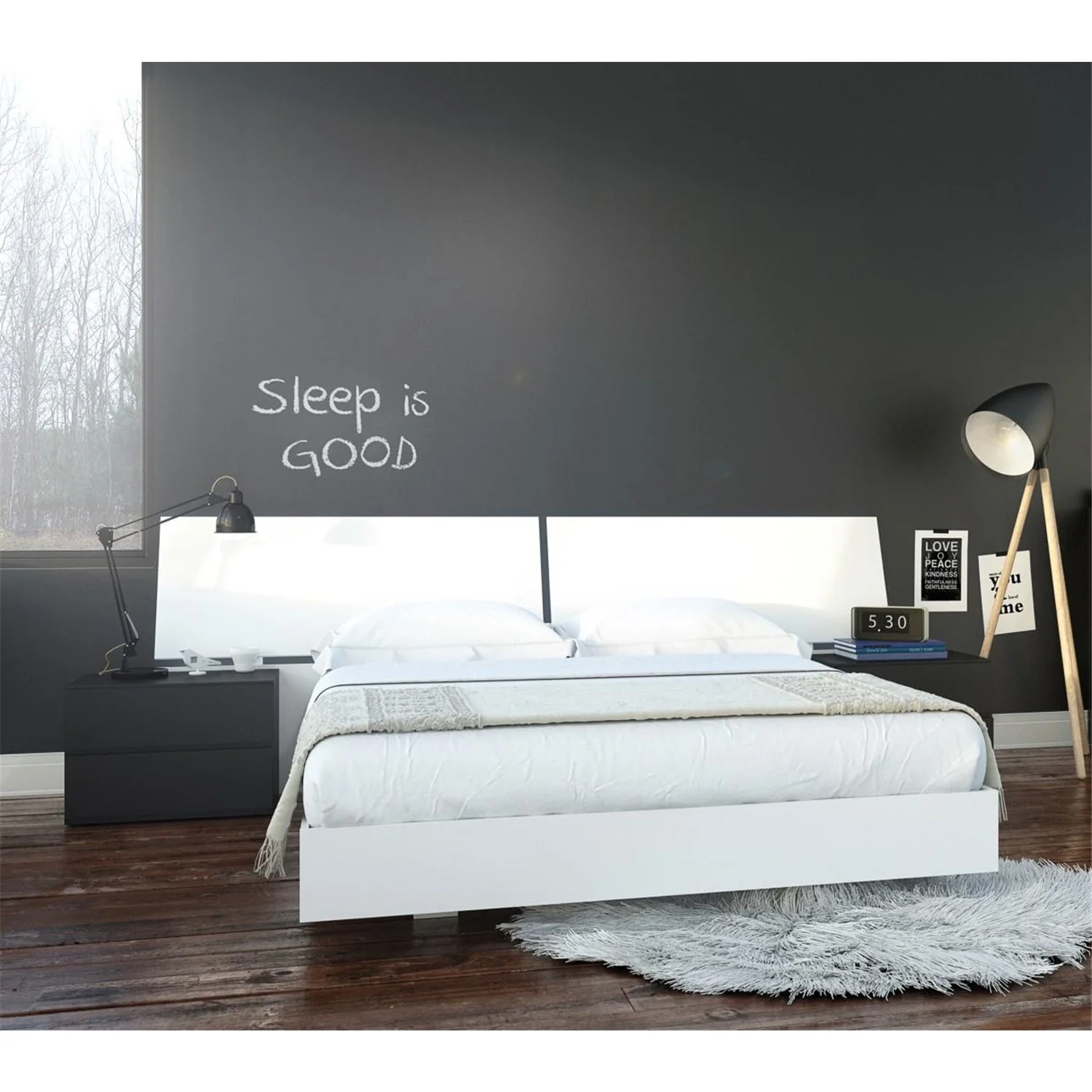 Nexera Melrose 4 Piece Queen Size Bedroom Set, Black & White
