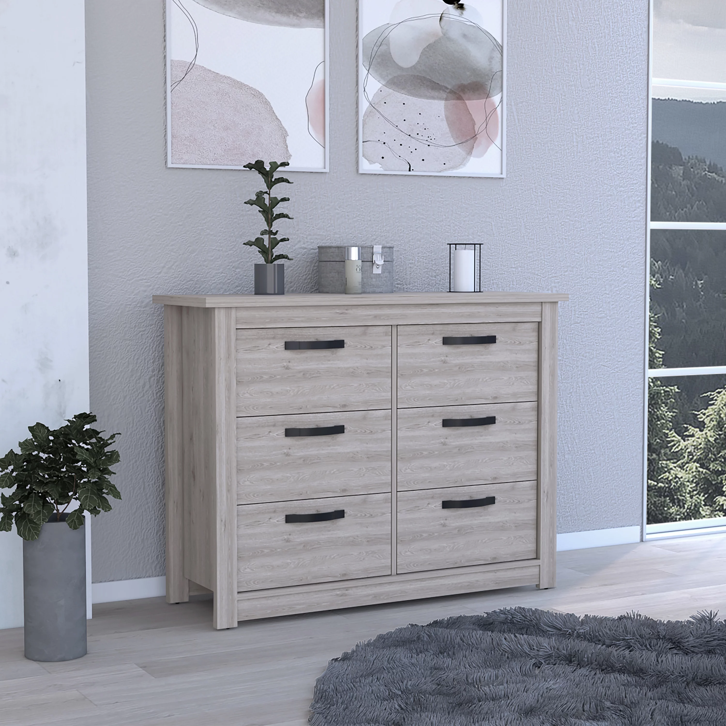 CoSoTower 6 Drawer Double Dresser , Four Legs, Metal Hardware -Light Gray