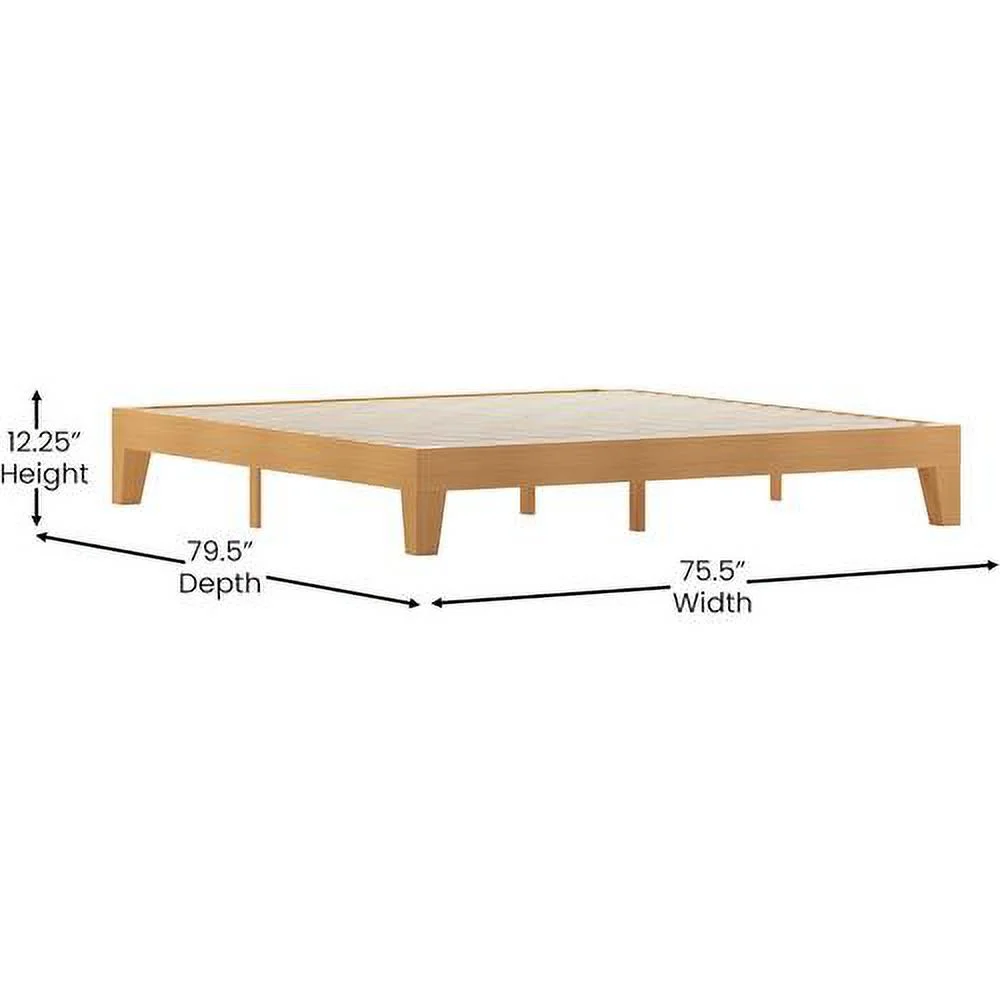 Evelyn Wooden Platform Bed - Natural Pine Finish - King - Wooden Slat Support - No Box Spring Required - Easy Assembly