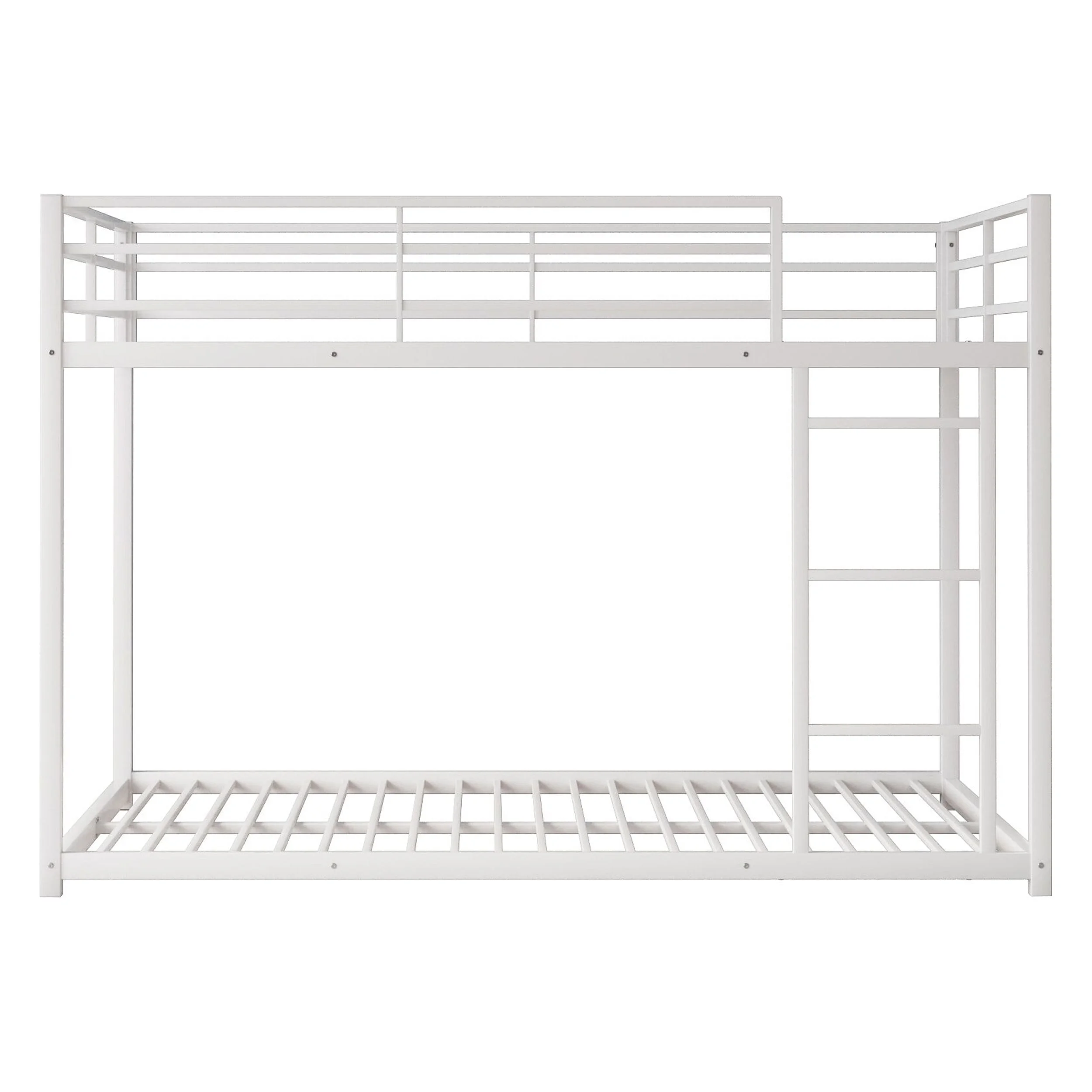 Full over Full Metal Bunk Bed, Low Bunk Bed with Ladder White