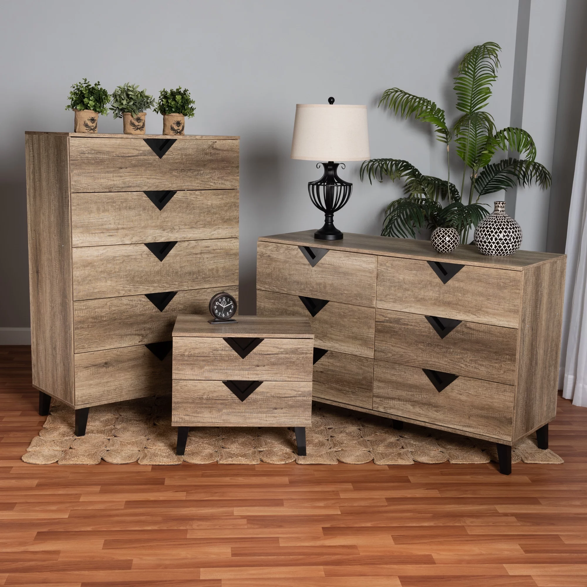 Baxton Studio Wales Modern and Contemporary Two-Tone Black and Light Brown Finished Wood 3-Piece Storage Set