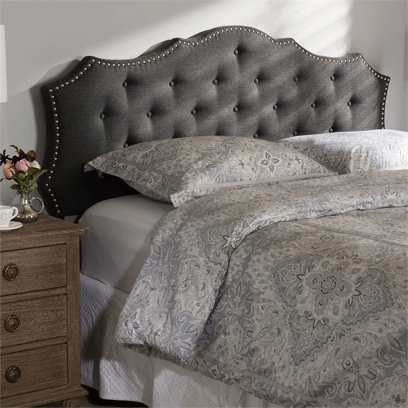 Bowery Hill Modern Tufted Queen Panel Headboard in Dark Gray