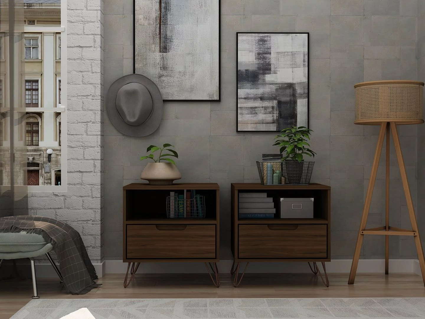 Rockefeller 1-Drawer Brown Nightstand (Set of 2)