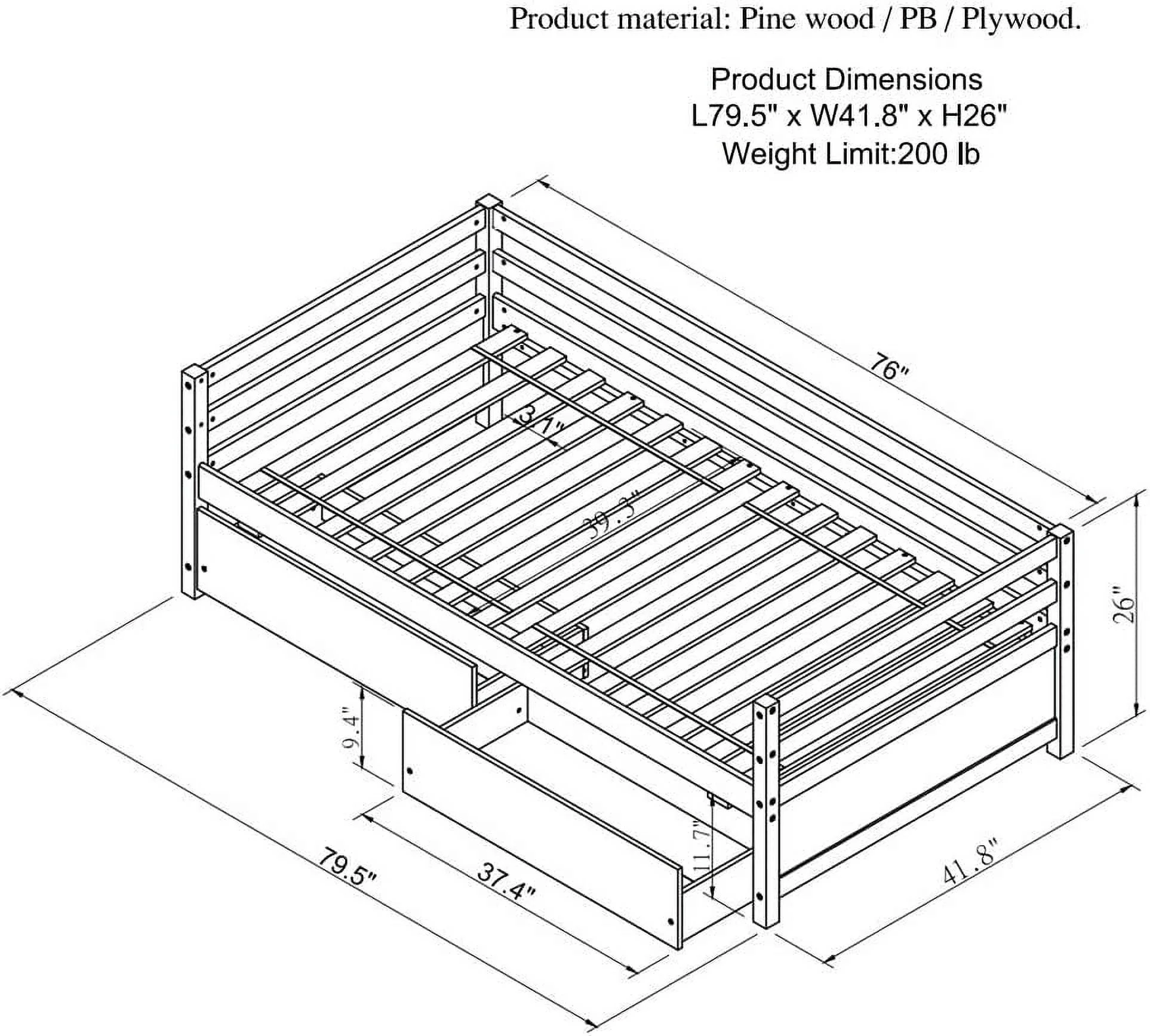 Size Wooden Daybed With Two Storage Drawers, Daybed Sofa Bed With Slats, No Box Spring Needed, Easy Assembly (White)