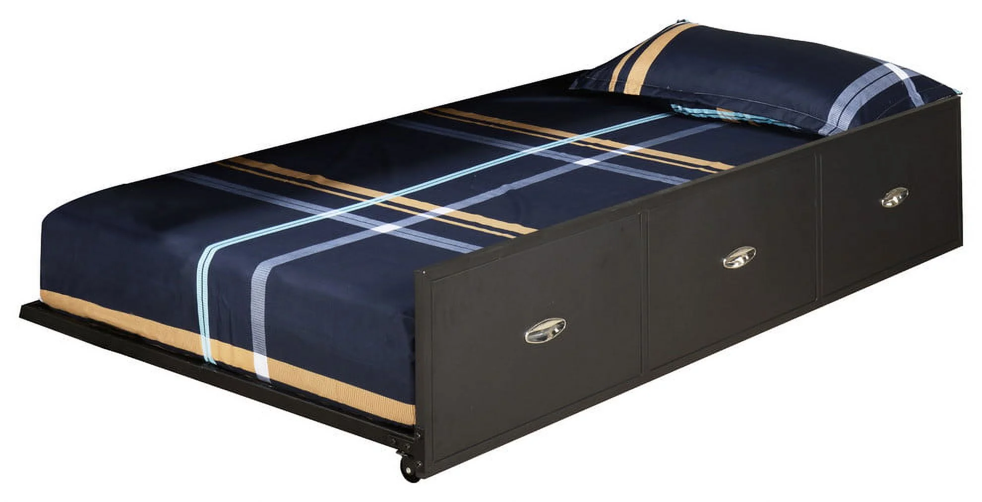 Archer Drawer Roll-Out Trundle Bed Frame, Black Metal, 39'' Twin With 10 Slats & Center Support Rail (For Daybeds)