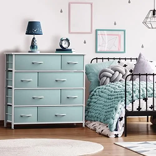 KHBIULIFE Dresser with 8 Drawers - Chest for Kid\u2019s Teens Bedroom Nursery Playroom Clothes Toys - Steel Frame Wood Top Fabric Bins (Pastel Tye-die)