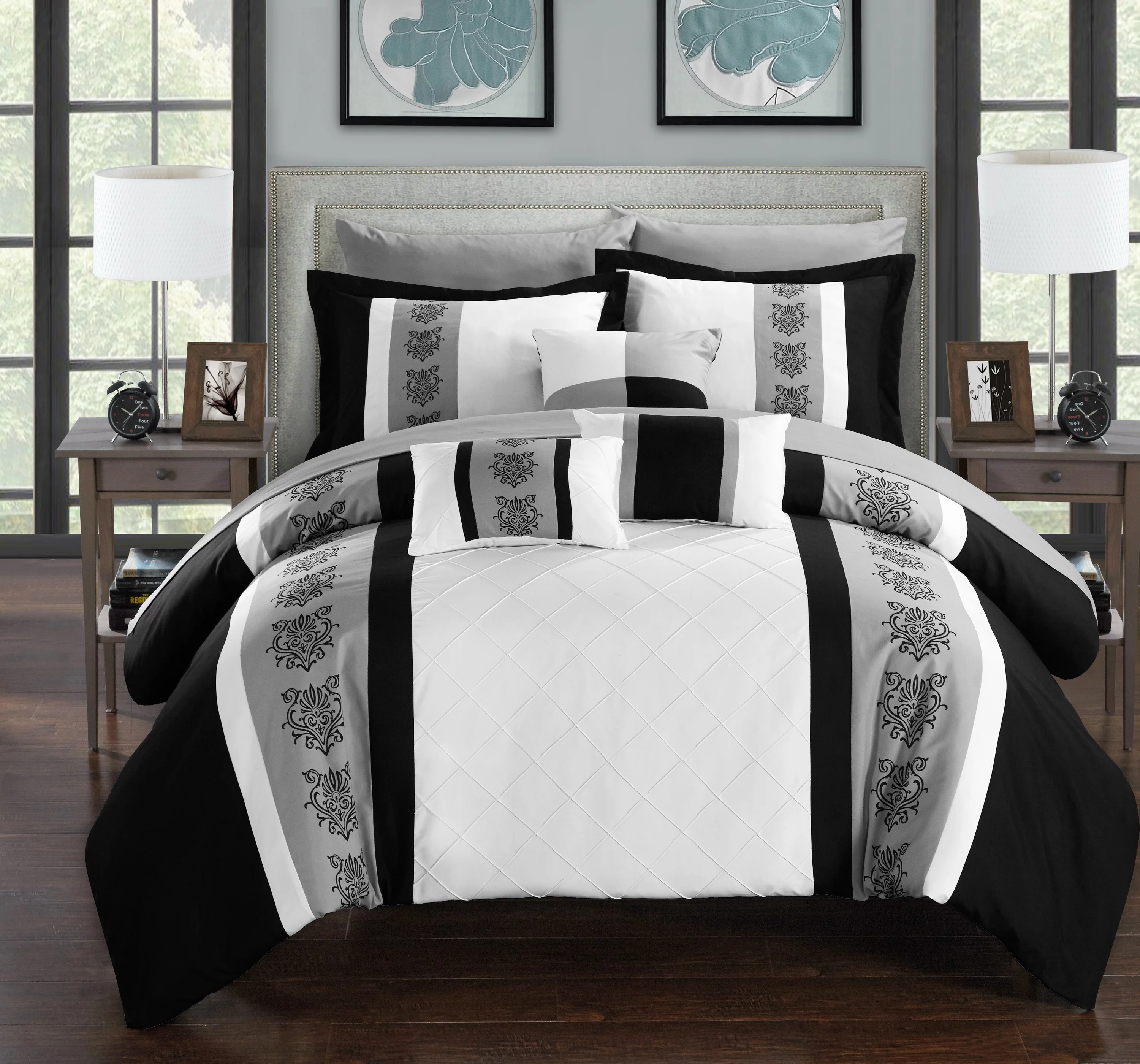 Chic Home Dalton 10-Piece Pinch Pleat Comforter Set, Queen, White