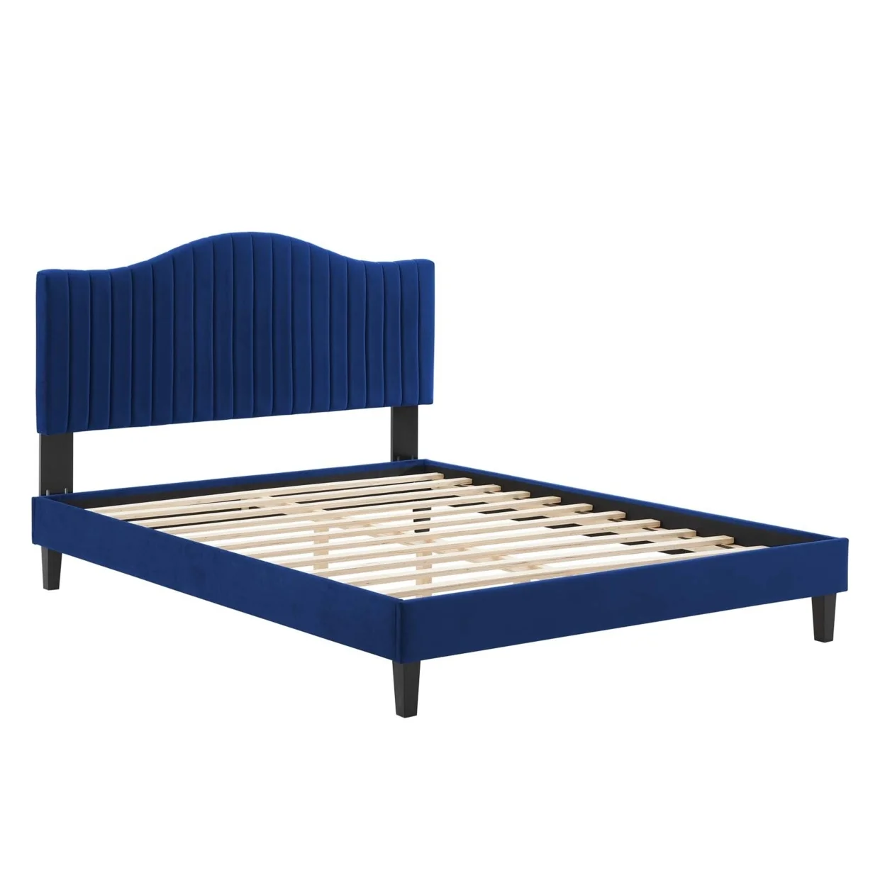 Modway Juniper Channel Tufted Performance Velvet Twin Platform Bed in Navy