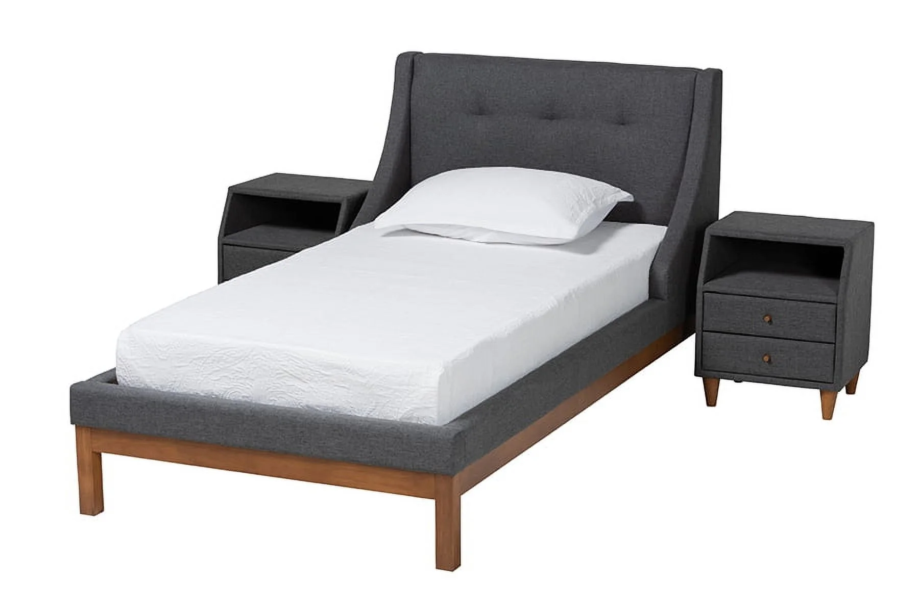 Baxton Studio Louvain Mid-Century Modern Transitional Dark Grey Fabric Upholstered Twin Size 3-Piece Bedroom Set