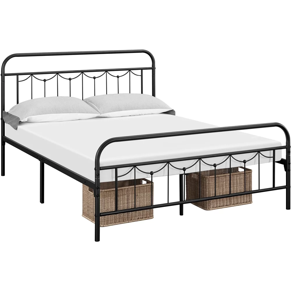 Topeakmart Metal Platform Bed Frame with Headboard and Footboard, Queen Size, Matte Black
