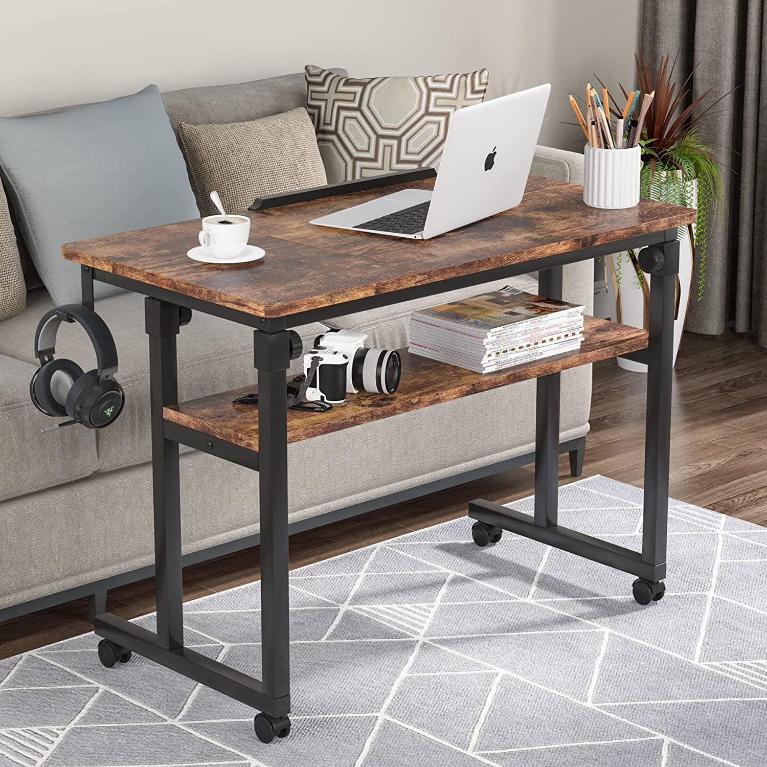 Tribesigns Small Portable Desk for Sofa Bed, Height Adjustable Computer Laptop Table Brown
