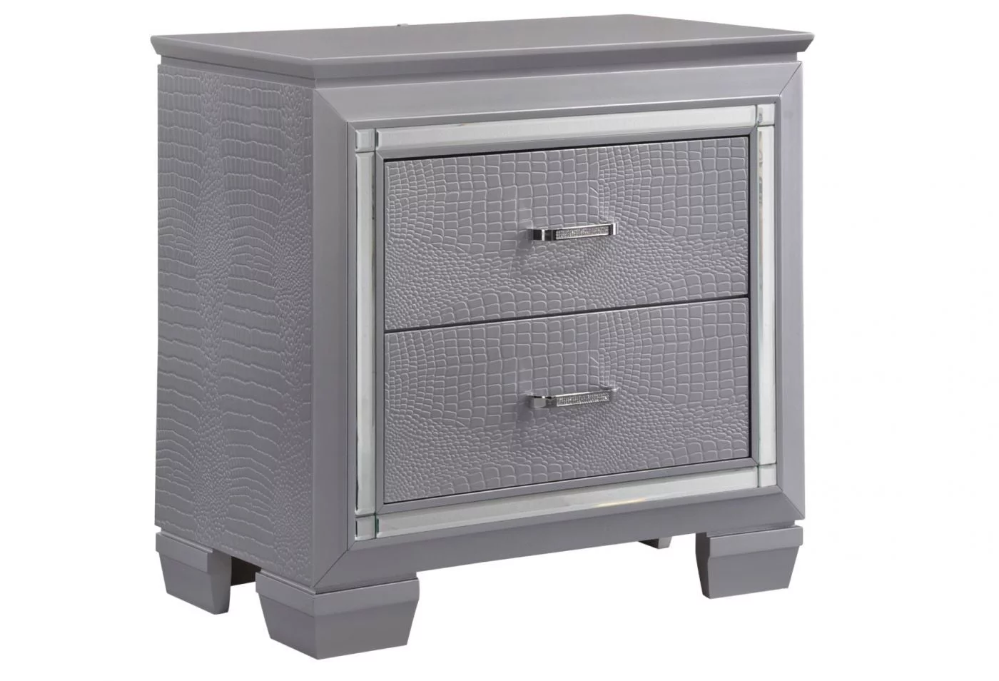 Contemporary Silver Finish 5pc Queen Size LED Backlit Upholstered HB Bed and Storage Dresser Mirror Nightstand Wooden Bedroom Furniture Set