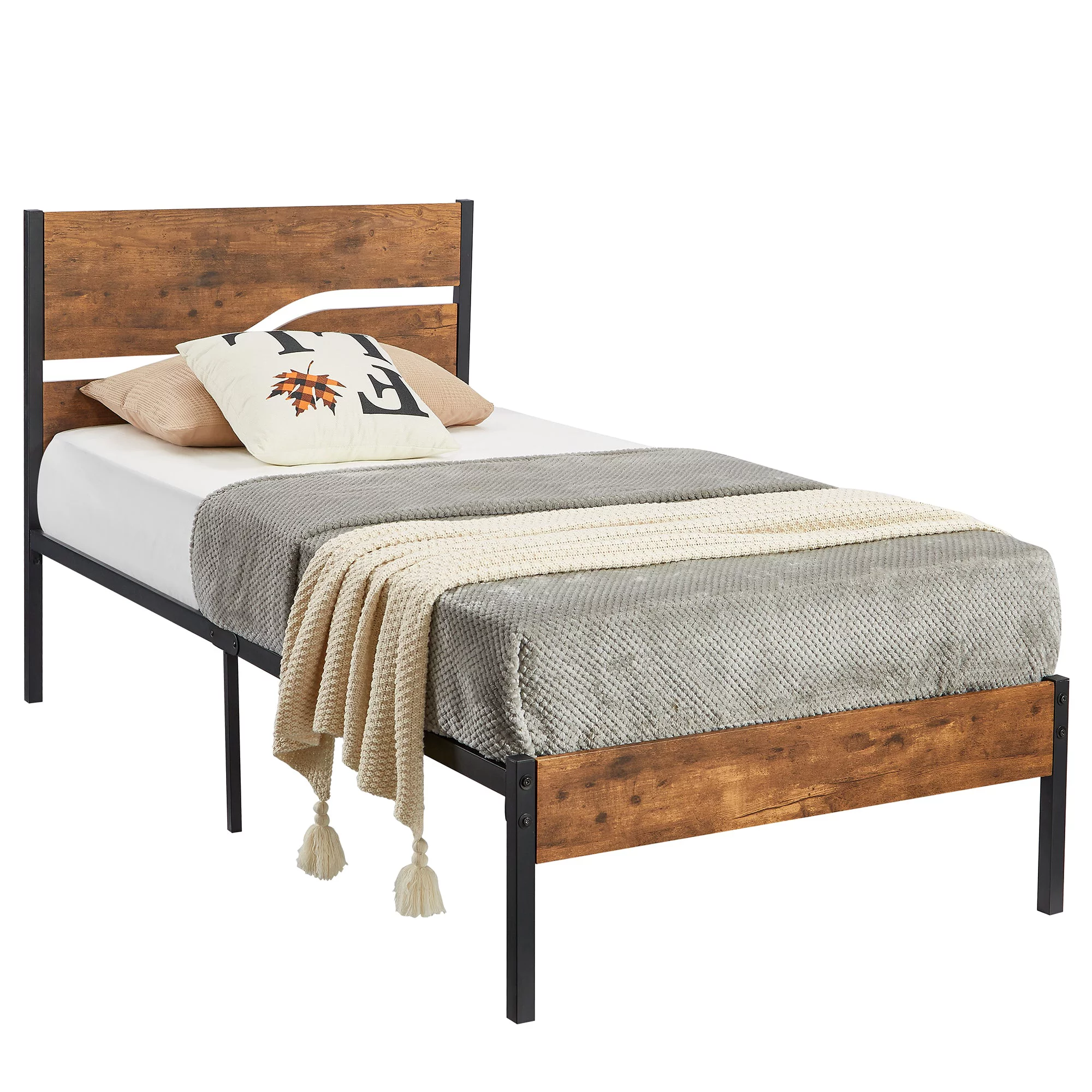 VECELO 3-Piece Bedroom Set Twin Bed Frame and 2 Black Nightstands