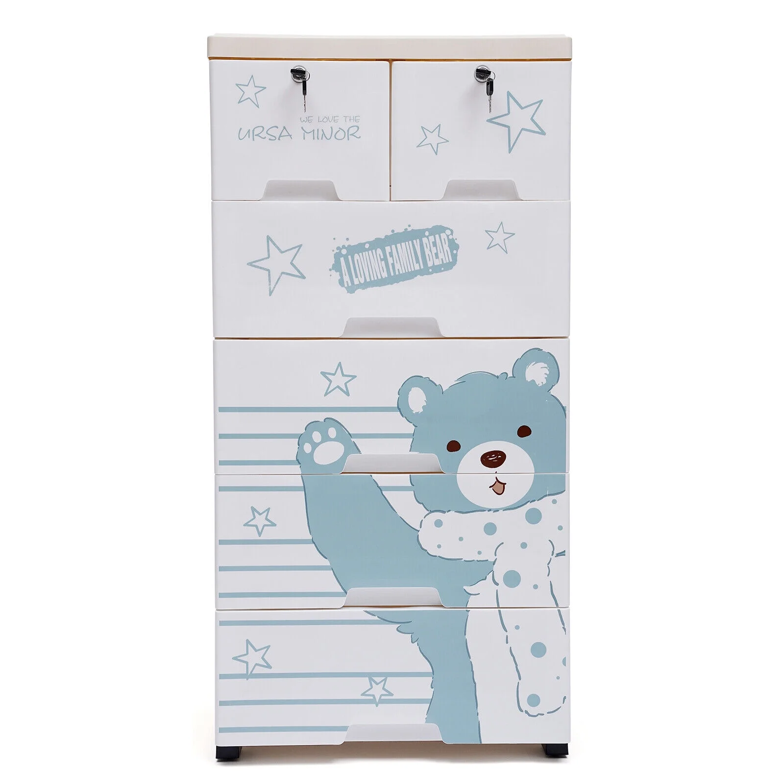 5 Layers Polar Bear Closet 6 Drawers Tall Dresser Organizer Dolls Storage Cabinet for Living Rooms, Bedrooms, Checkrooms
