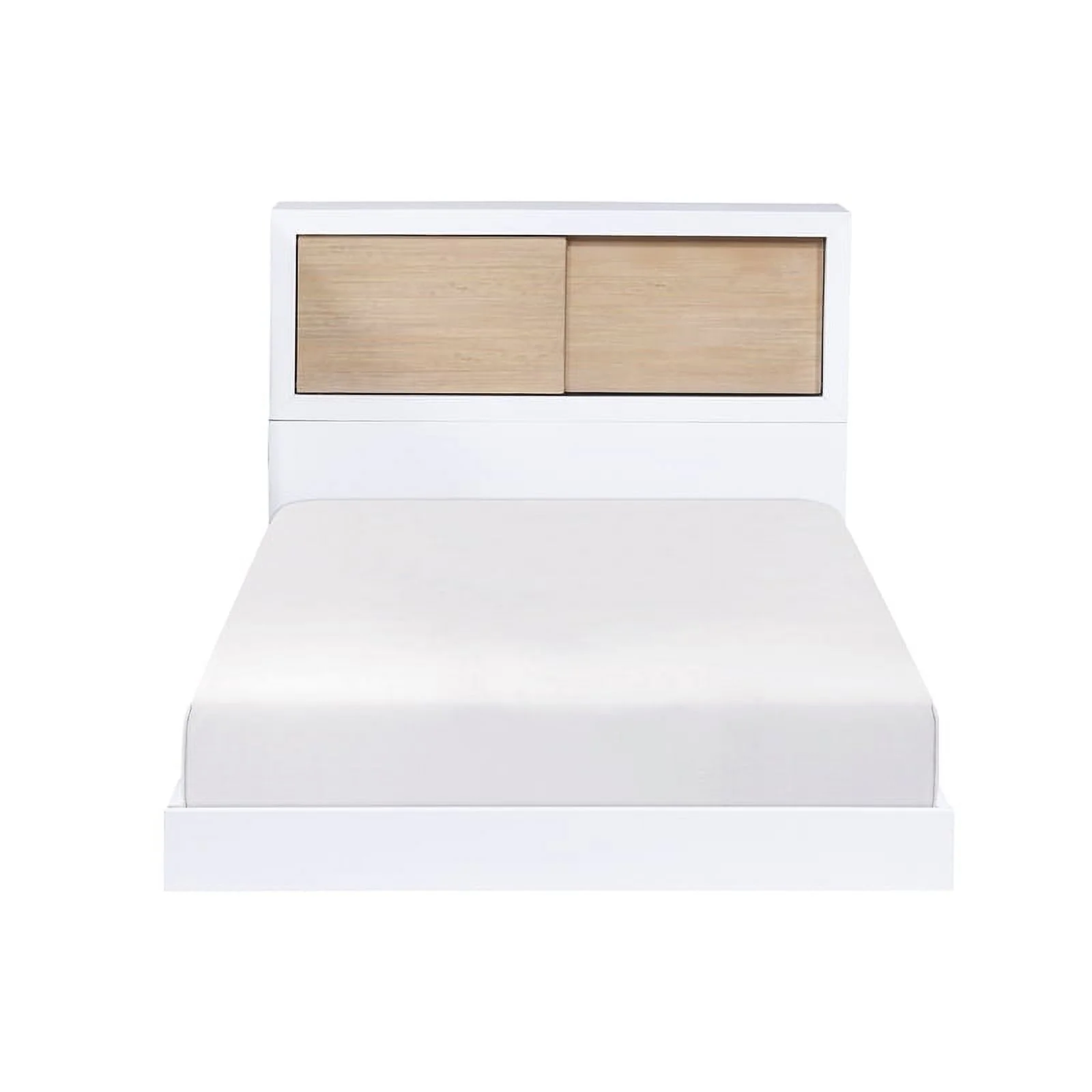 Pemberly Row Wood Twin Bookcase Bed in 2-Tone Finish (White and Natural)