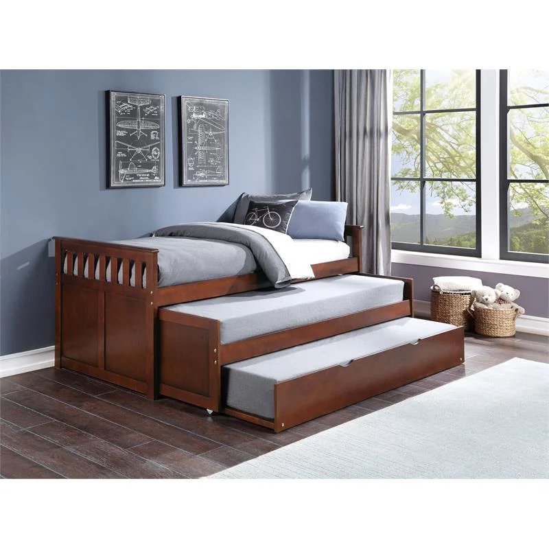 Lexicon Rowe Transitional Wood Twin/ Twin Bed with Twin Trundle in Dark Cherry