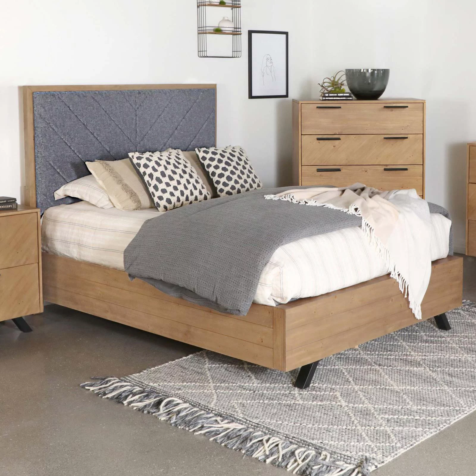 Coaster Taylor Fabric Upholstered Eastern King Panel Bed in Honey Brown and Gray