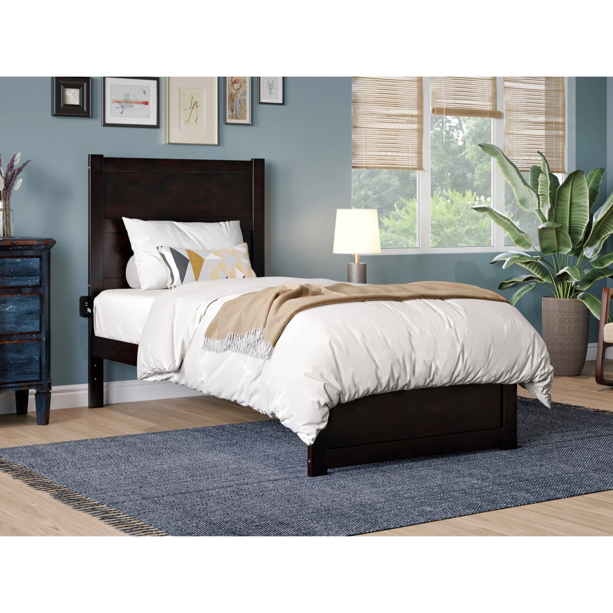 AFI NoHo Twin Solid Wood Bed with Footboard in Espresso