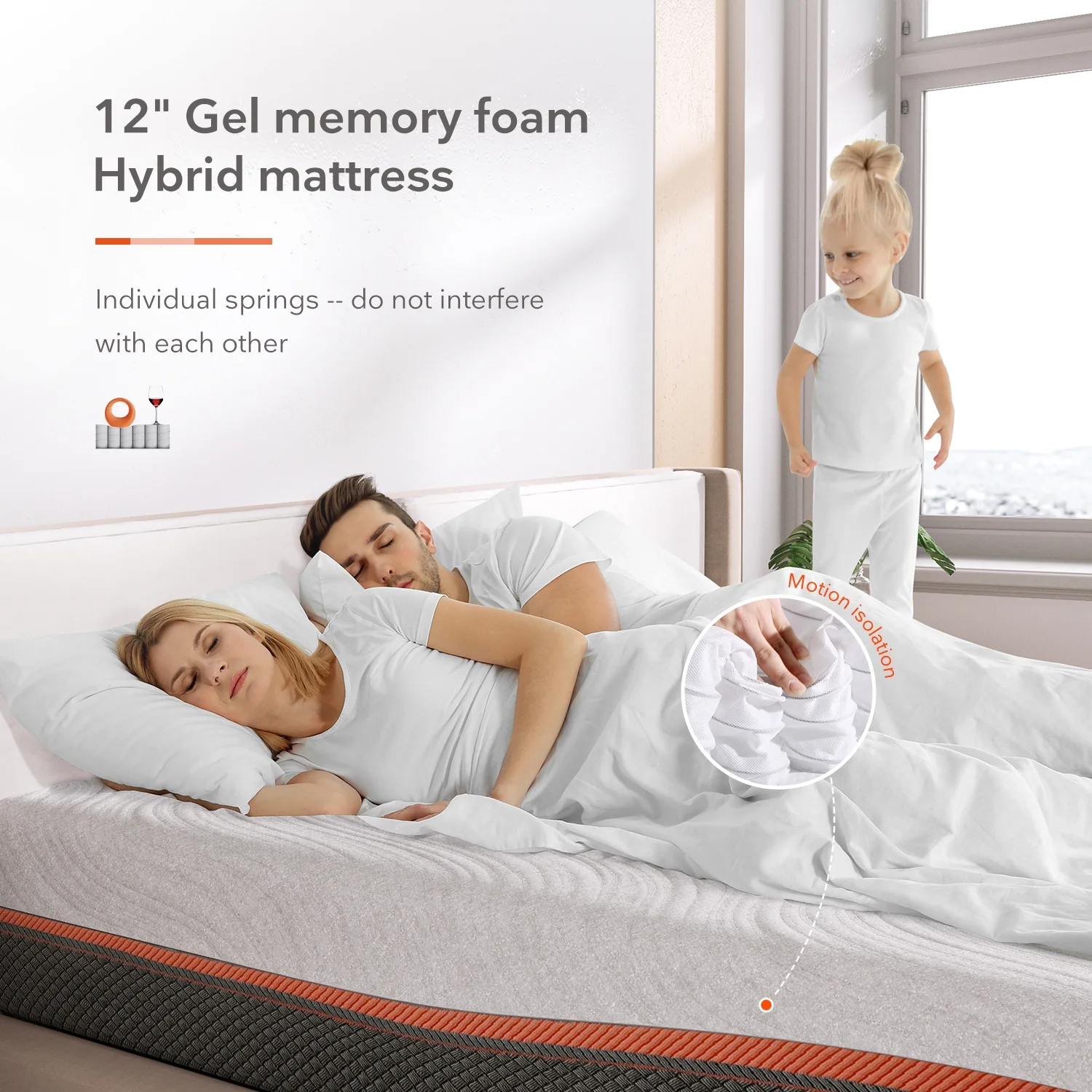 Sweetnight 10 Inch Cooling Gel Infused Memory Foam Mattresses Pocket Spring Hybrid Mattresses, Queen Mattresses