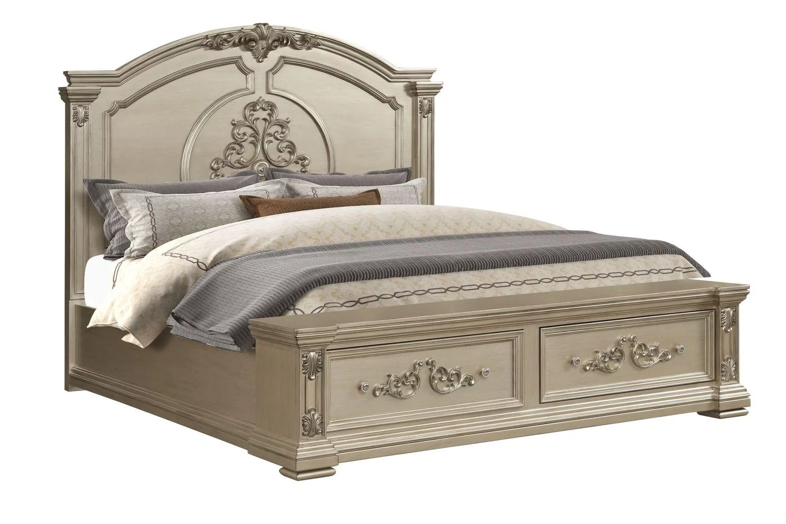 Metallic beige Wood Bedroom Set 6Pcs Transitional Cosmos Furniture Alicia