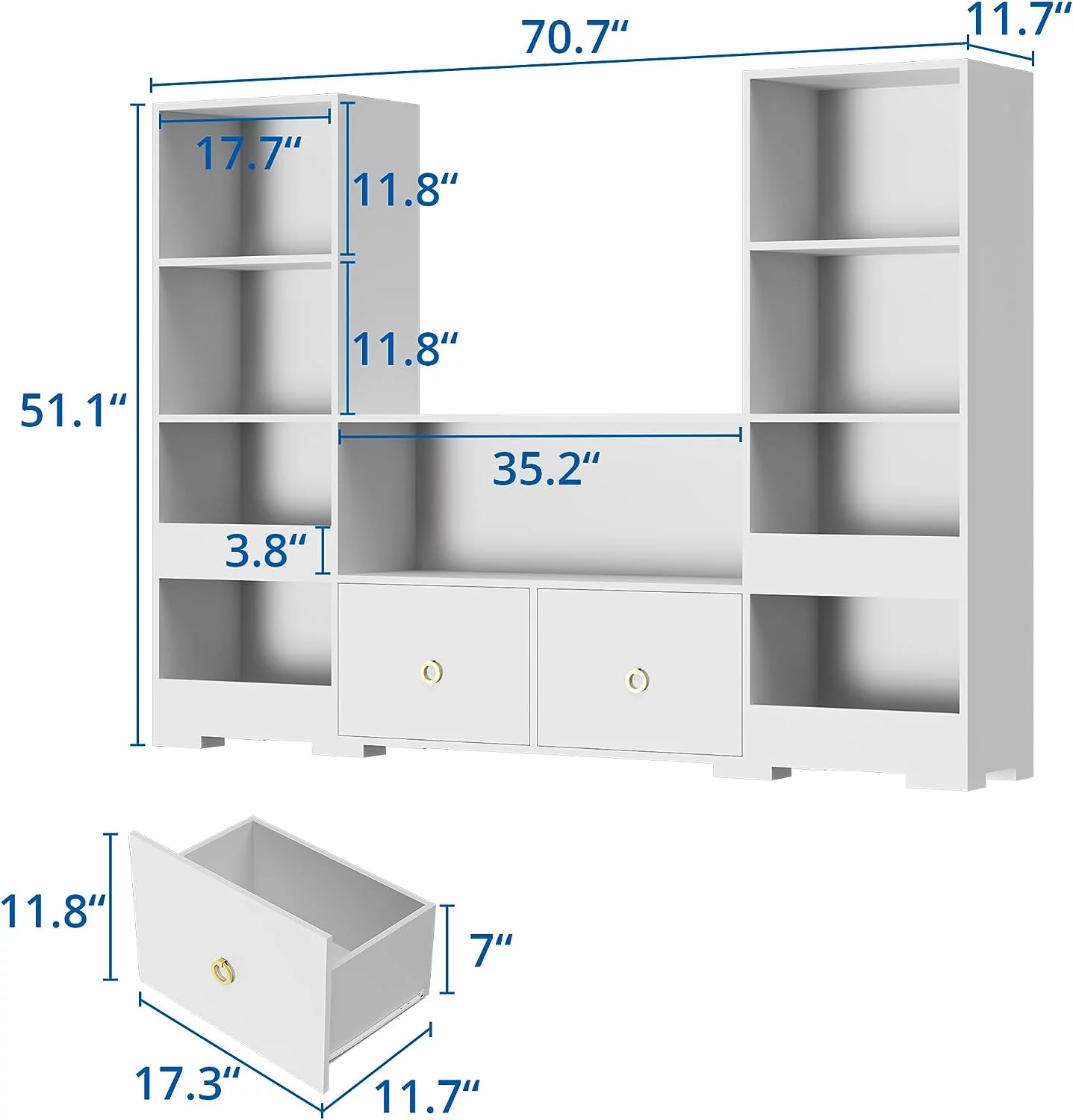 Cozy Castle 4 Tier Bookshelf, U-Shaped Bookcase with 9 Cubes and 2 Drawers, Combination Cube Storage Shelf for Living Room, Bedroom and Playroom, White