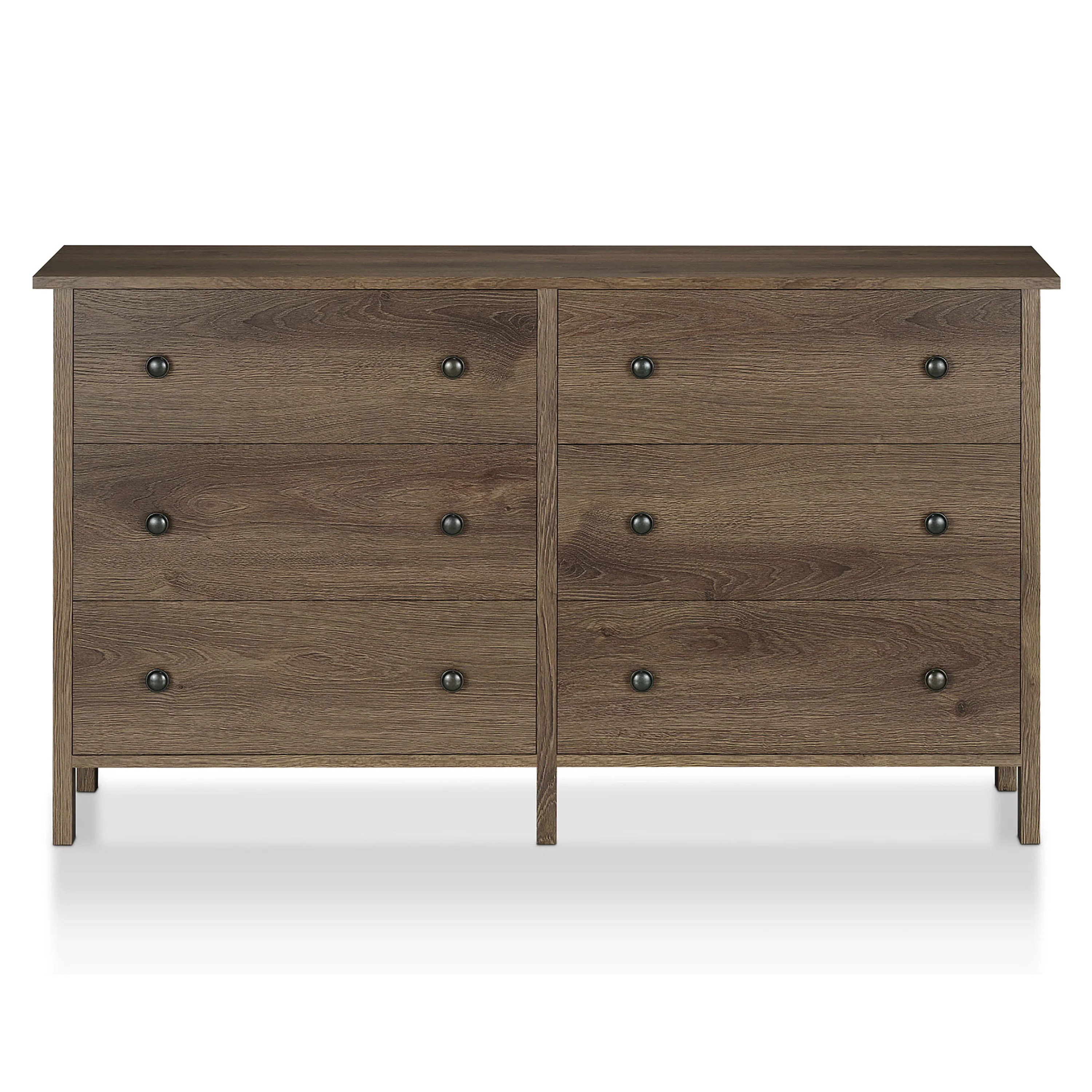 24/7 Shop At Home Rim Wood 6-Drawer Dresser for Bedroom, Distressed Walnut