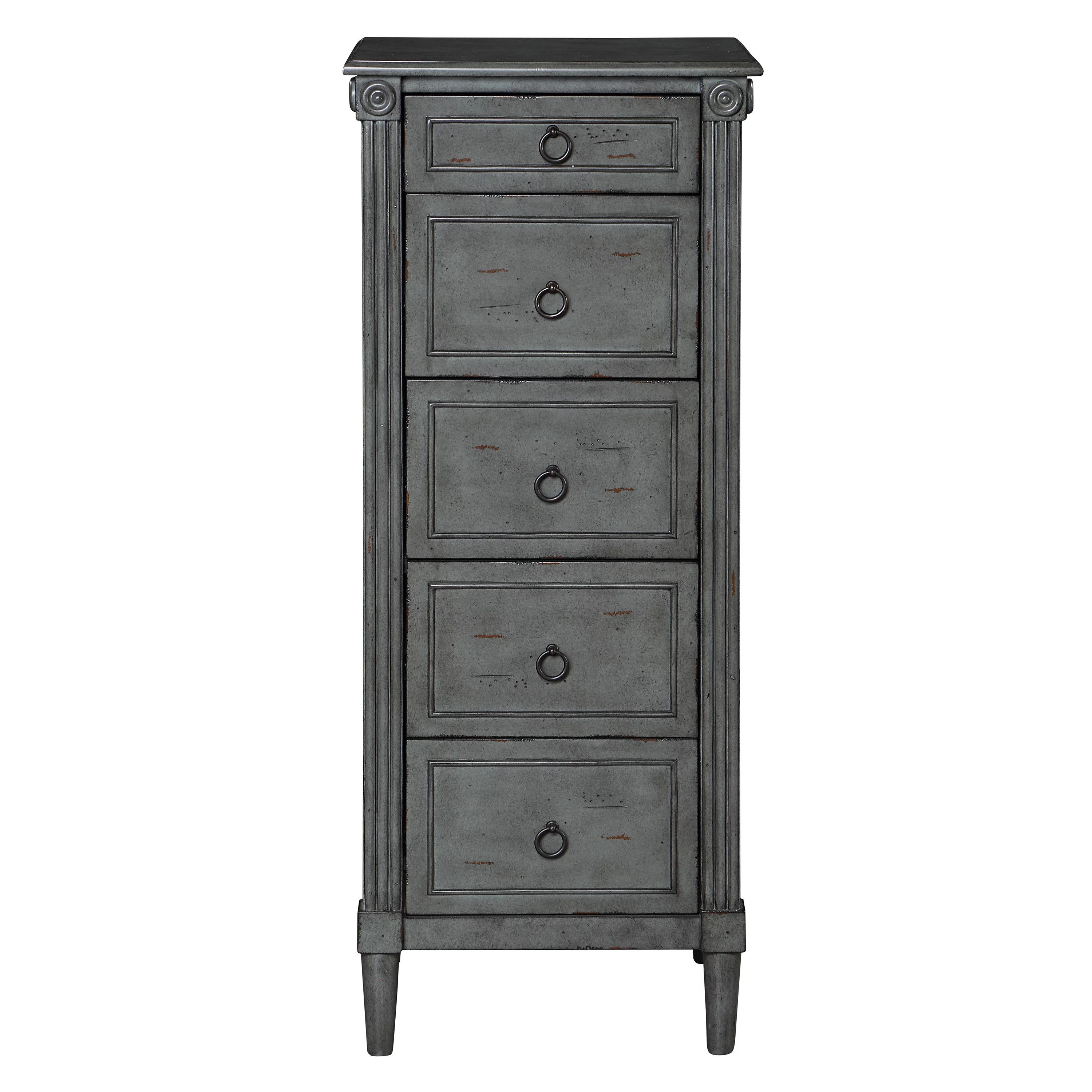 Elm Solid Wood 5-Drawer Chest, Antique Gray
