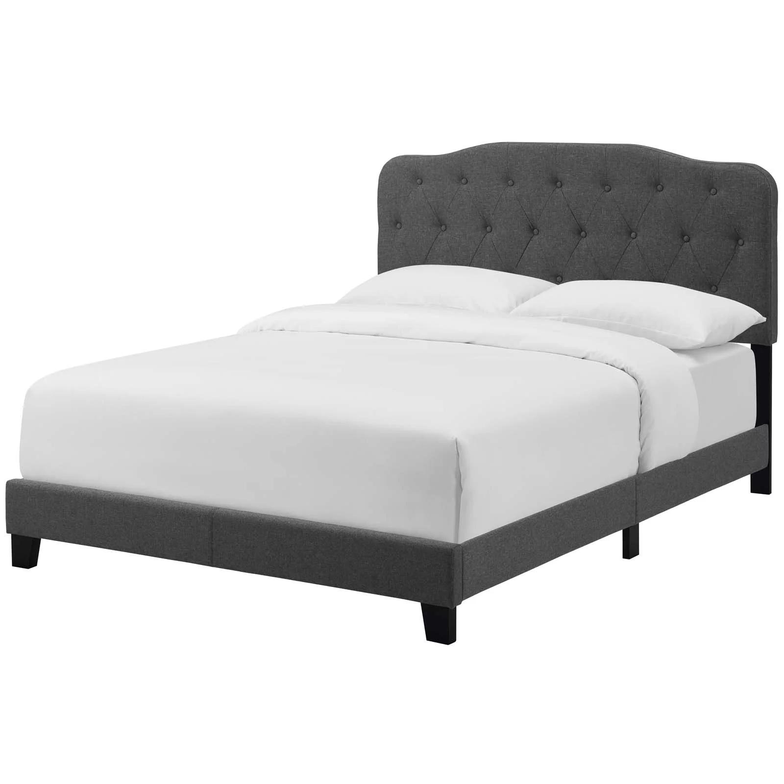 Modern Contemporary Urban Design Bedroom Full Size Platform Bed Frame, Fabric, Grey Gray, Box Spring Required