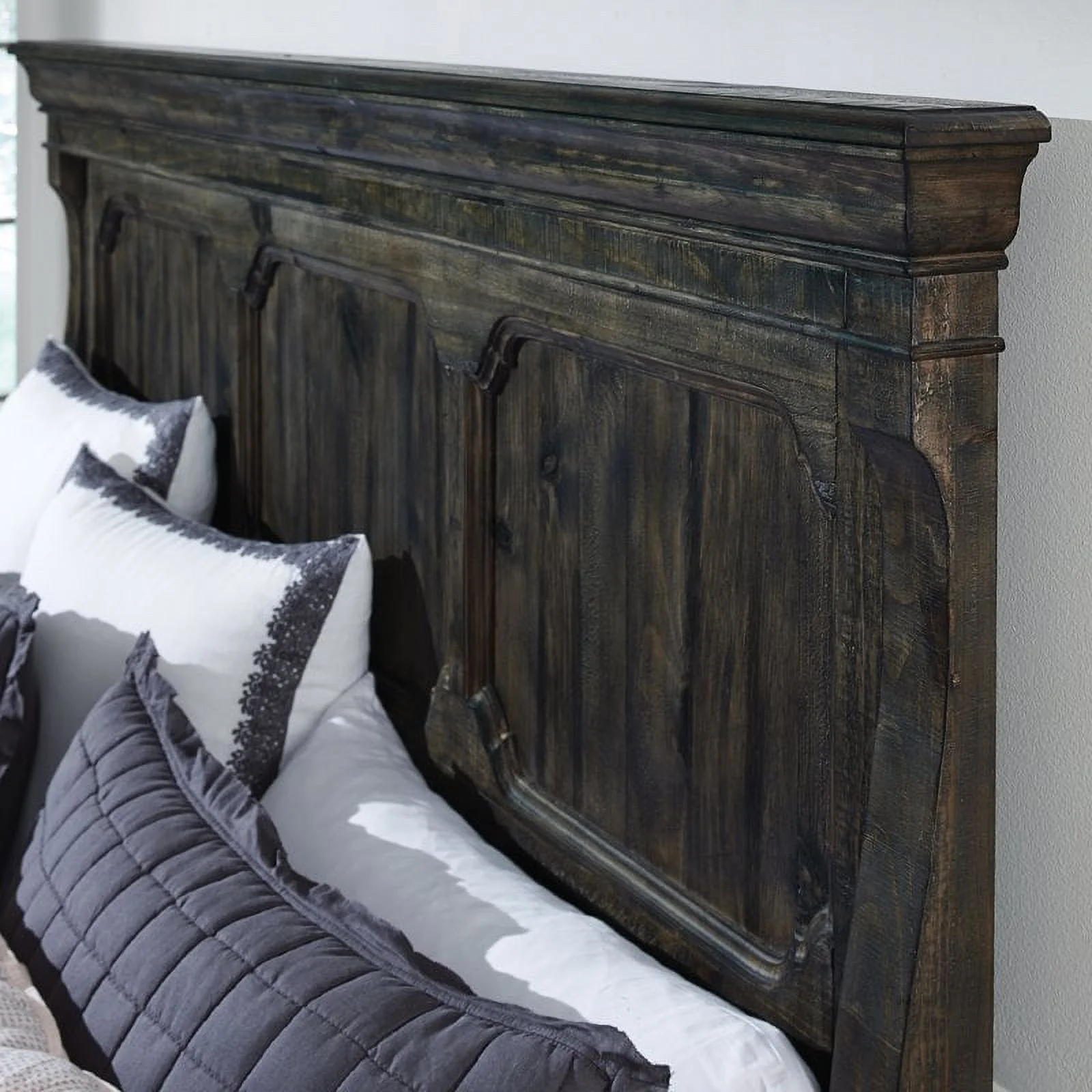 Bowery Hill Espresso Traditional Peppercorn King Panel Headboard