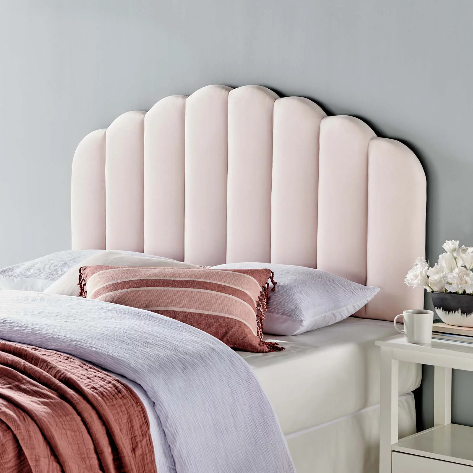 Headboard, Full Queen Size, Velvet, Pink, Modern Contemporary Urban Design, Bedroom Master Guest Suite