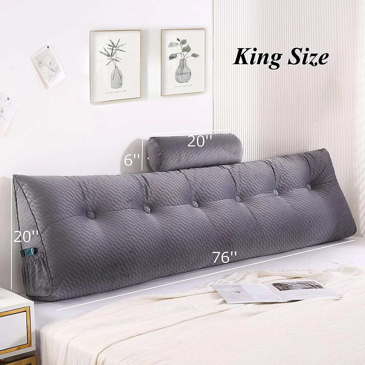 LIHONG Wedge Headboard Pillows + Head Roll Pillow Bed Wedge Pillow for Headboard Large Bolster for Bed Rest Reading Pillows Backrest Pillows for Sitting in Bed