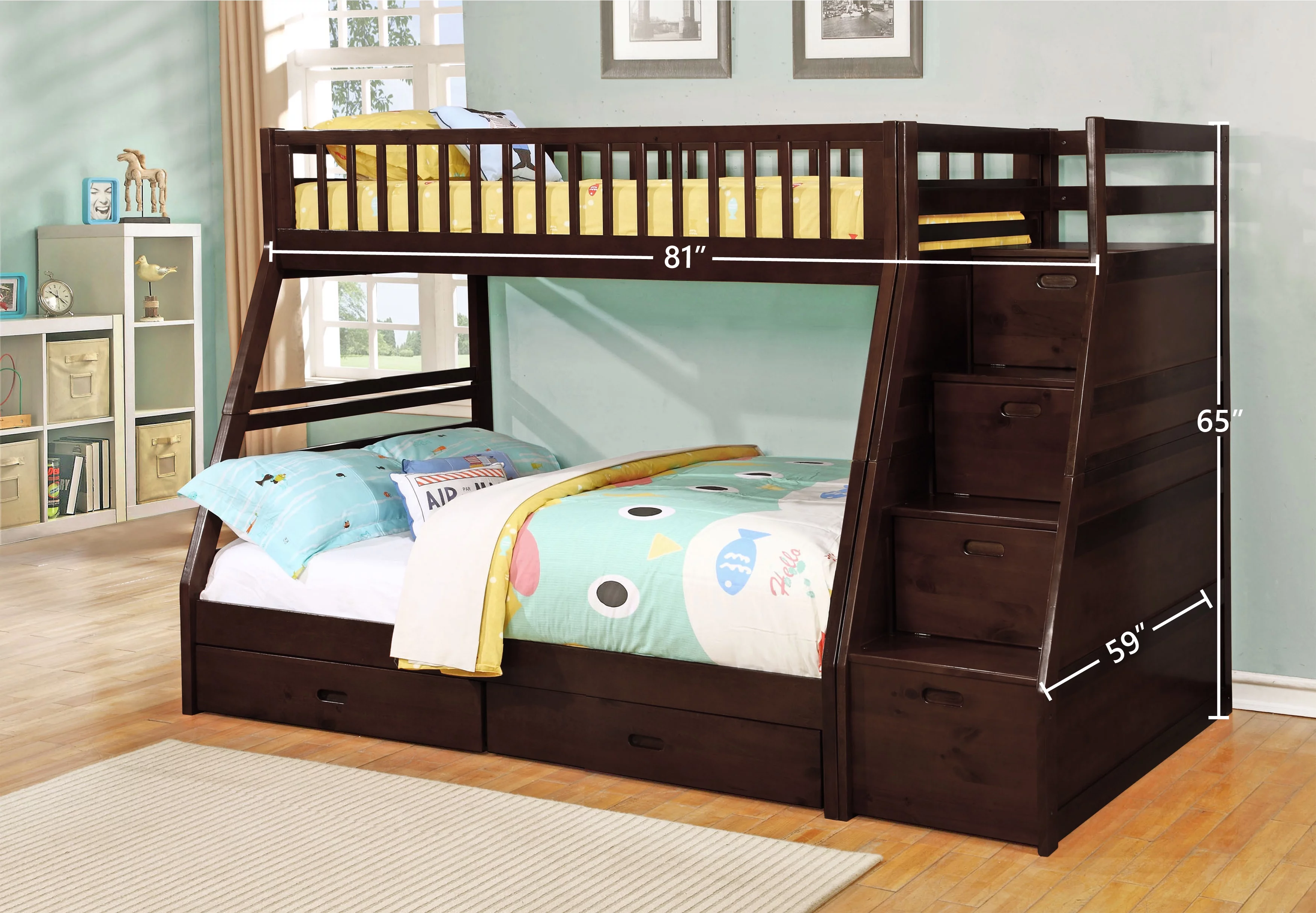 Darla Twin Over Full Staircase Bunk Bed with Storage