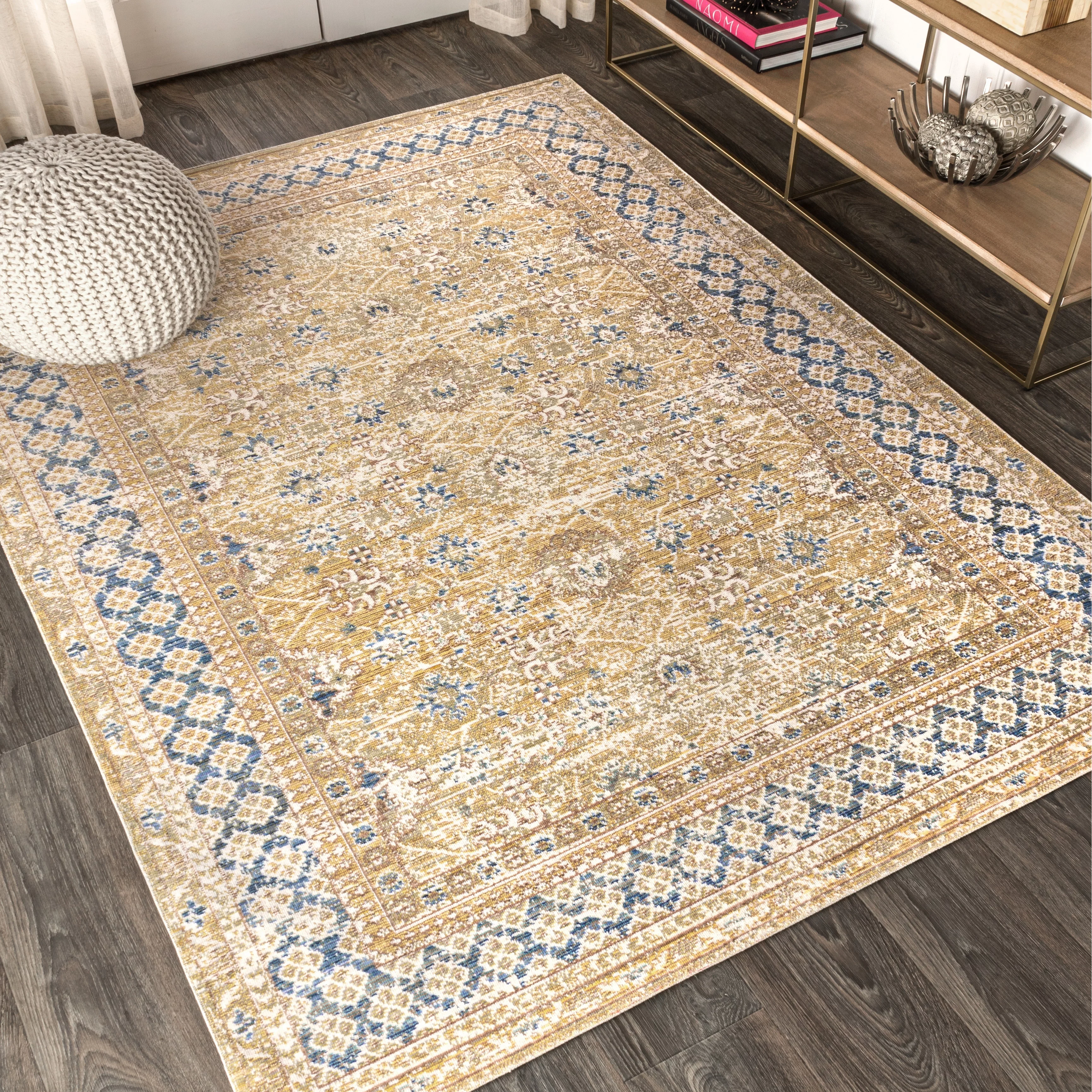 JONATHAN Y JONATHAN Y Xlendi English Country Argyle Area Rug 4 X 6 - Blue/Gold