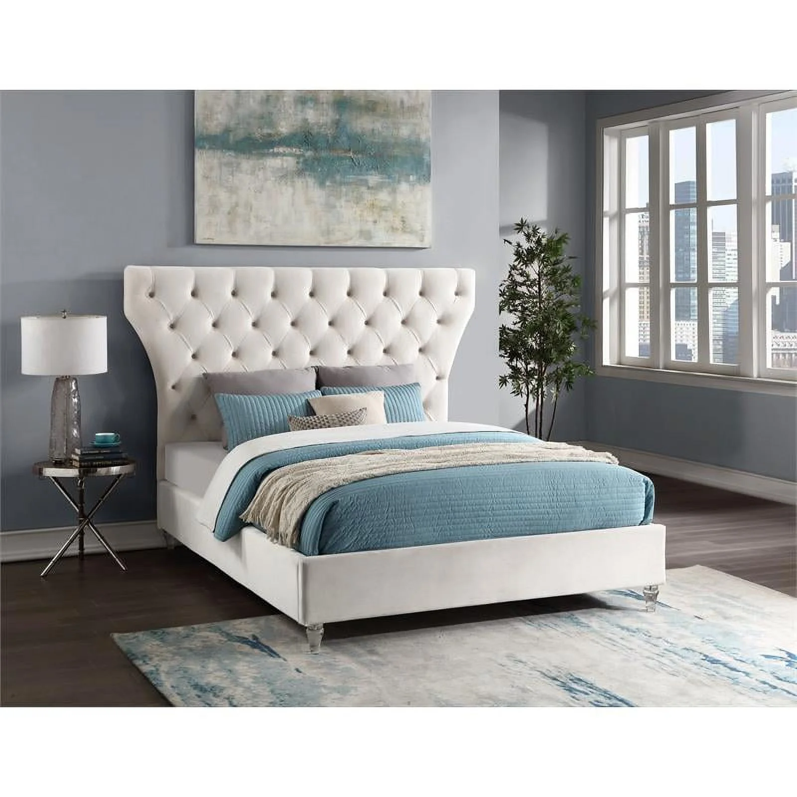 Meridian Furniture Kira Cream Velvet King Bed