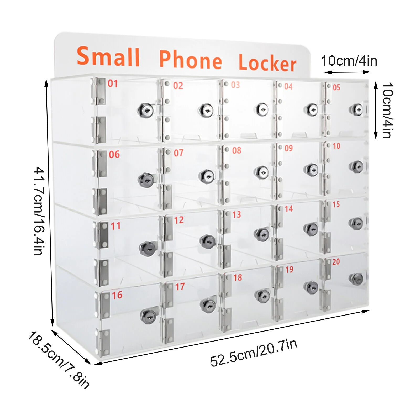 Miumaeov 20 Slot Cell Phone Storage Locker Acrylic Cellphone Storage Box with Keys Phone Pocket Wall Mounted Cell Phones Storage Cabinet for Office Classroom Company