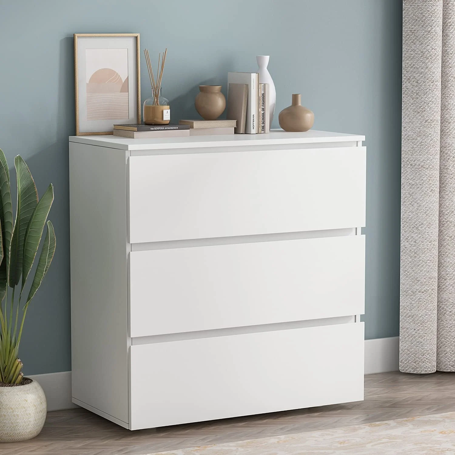 Modern 3-Drawer Dresser Chest, Wooden Dresser Tower with Wide Storage Space, Dresser Closet for Nursery Living Room Bedroom Hallway (White)