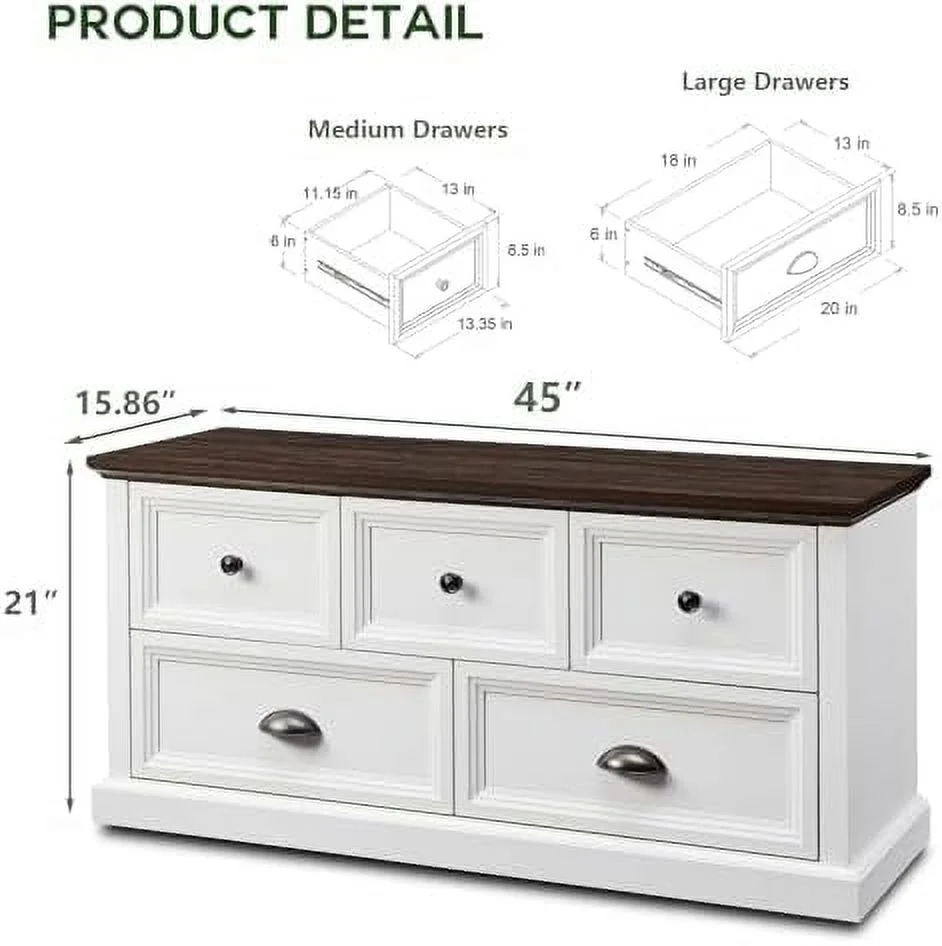 Farmhouse Dresser for Bedroom 6 Drawer Dresser Chest of Drawers Organizer Wood Rustic Tall Dresser Chest of Drawer for Closet Living Room Children's Room White