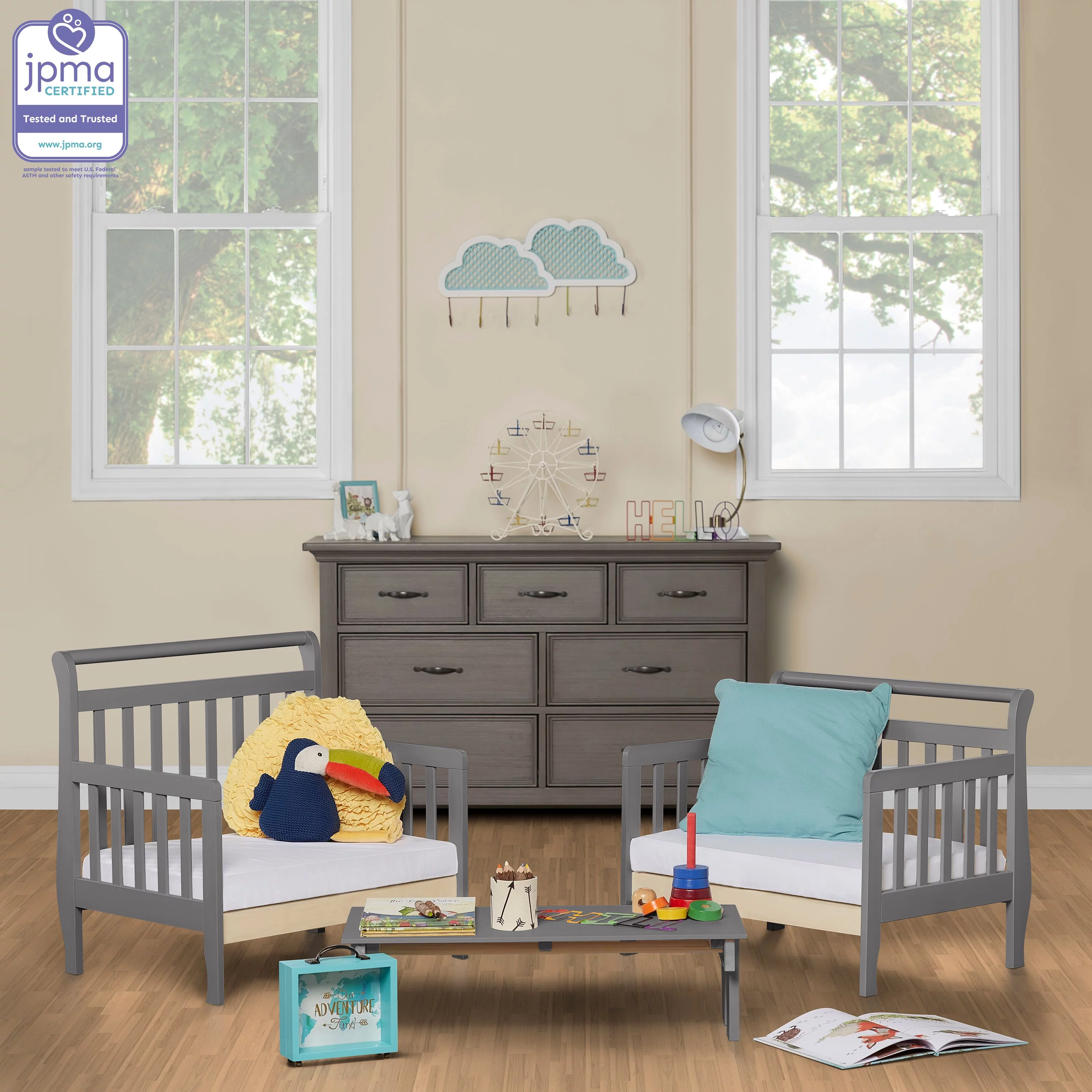 Dream On Me Emma 3 in 1 Convertible Toddler Bed In Storm Gray