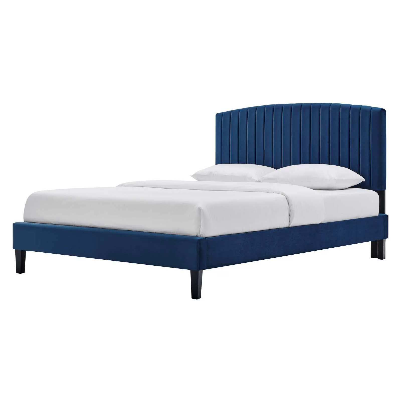 Platform Bed Frame, Twin Size, Blue Navy, Velvet, Modern Contemporary, Bedroom Master Guest Suite Room