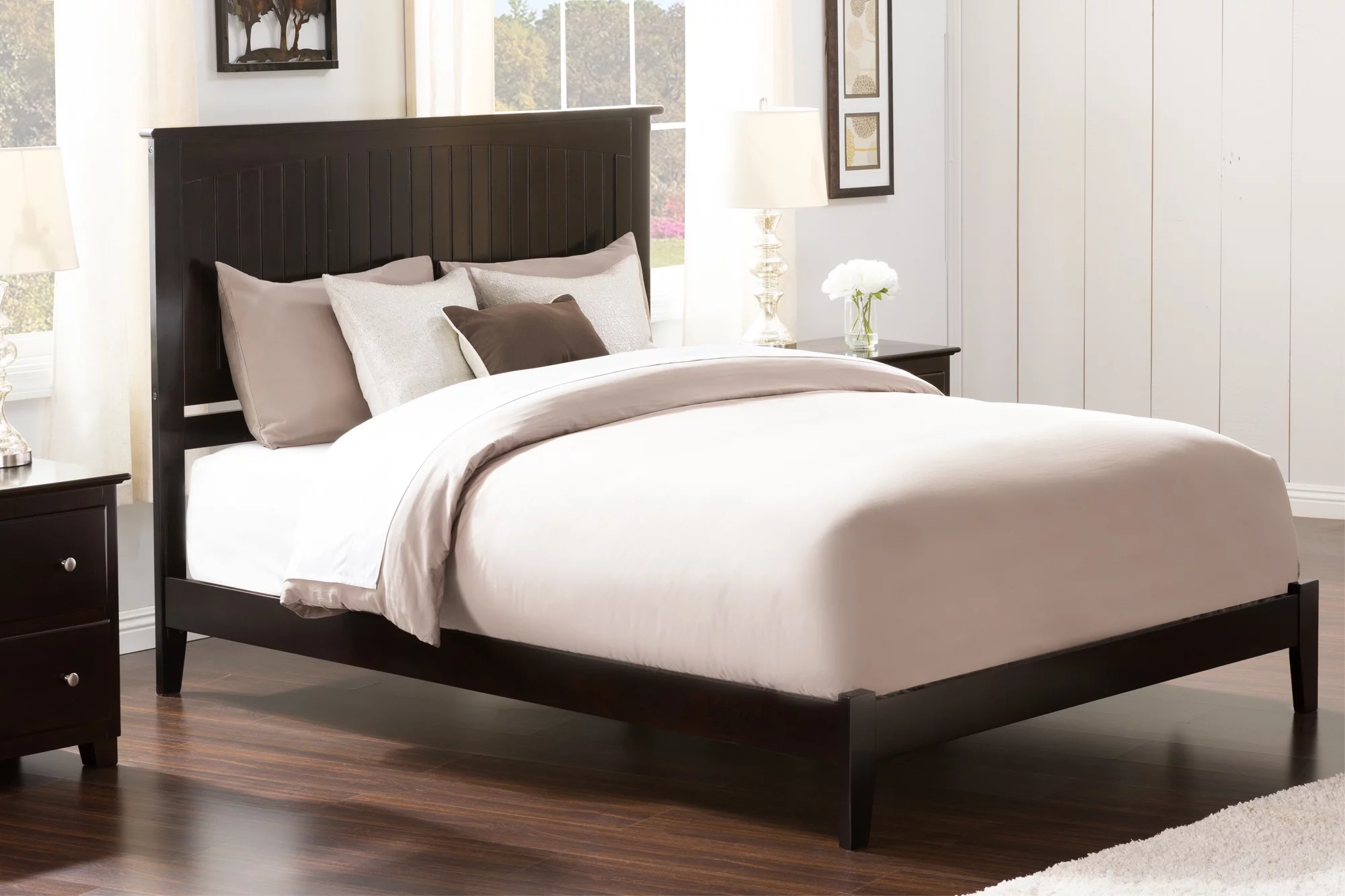 AFI Nantucket Full Low Profile Wood Platform Bed Frame with Cottage Headboard, Espresso