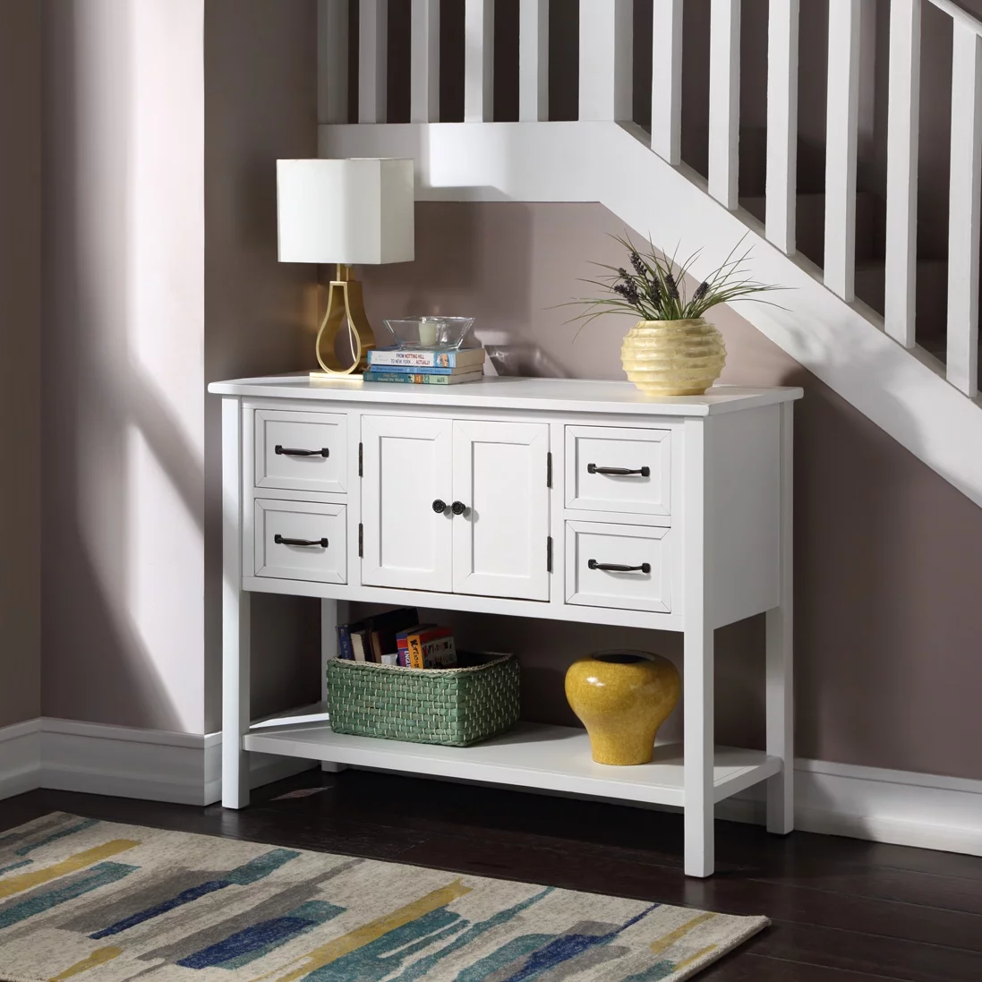 Sportaza 43‘’ Modern Console Table Sofa Table for Living Room with 4 Drawers, 1 Cabinet and 1 Shelf