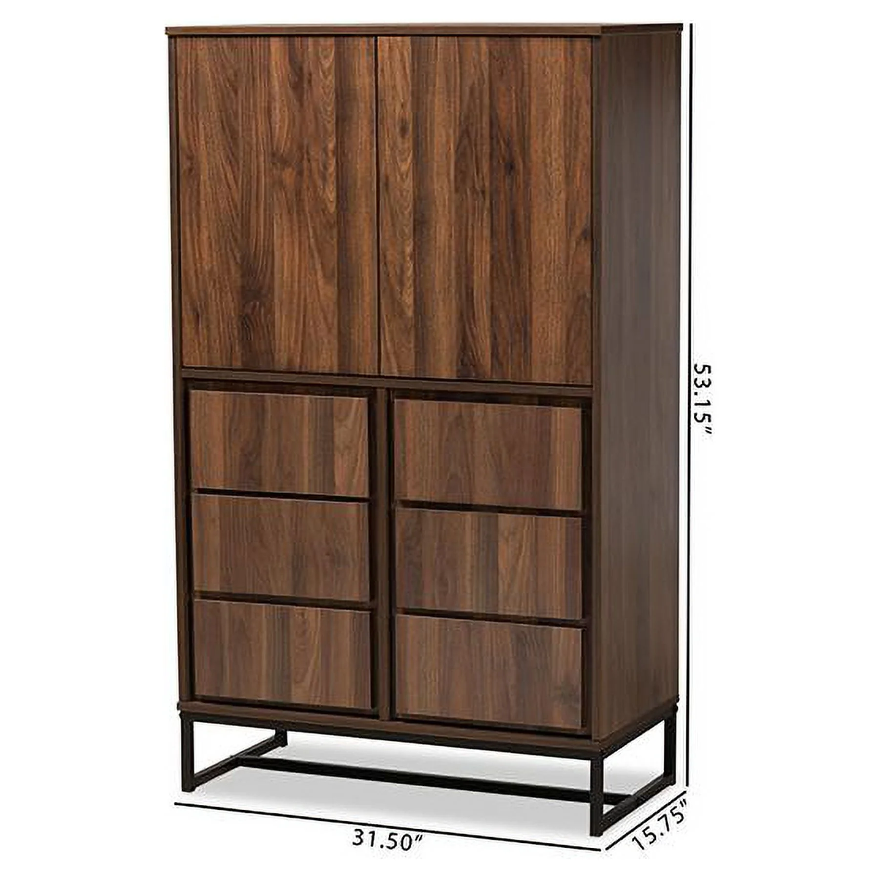 Baxton Studio Neil Modern and Contemporary Walnut Brown Finished Wood and Black Finished Metal Multipurpose Storage