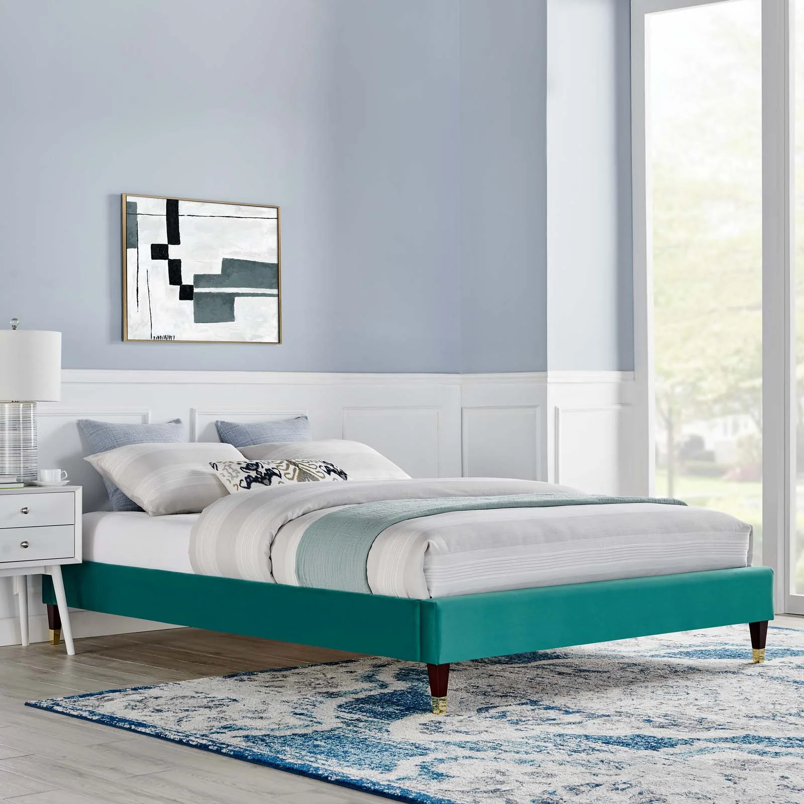 Modway Harlow King Performance Velvet Platform Bed Frame in Teal