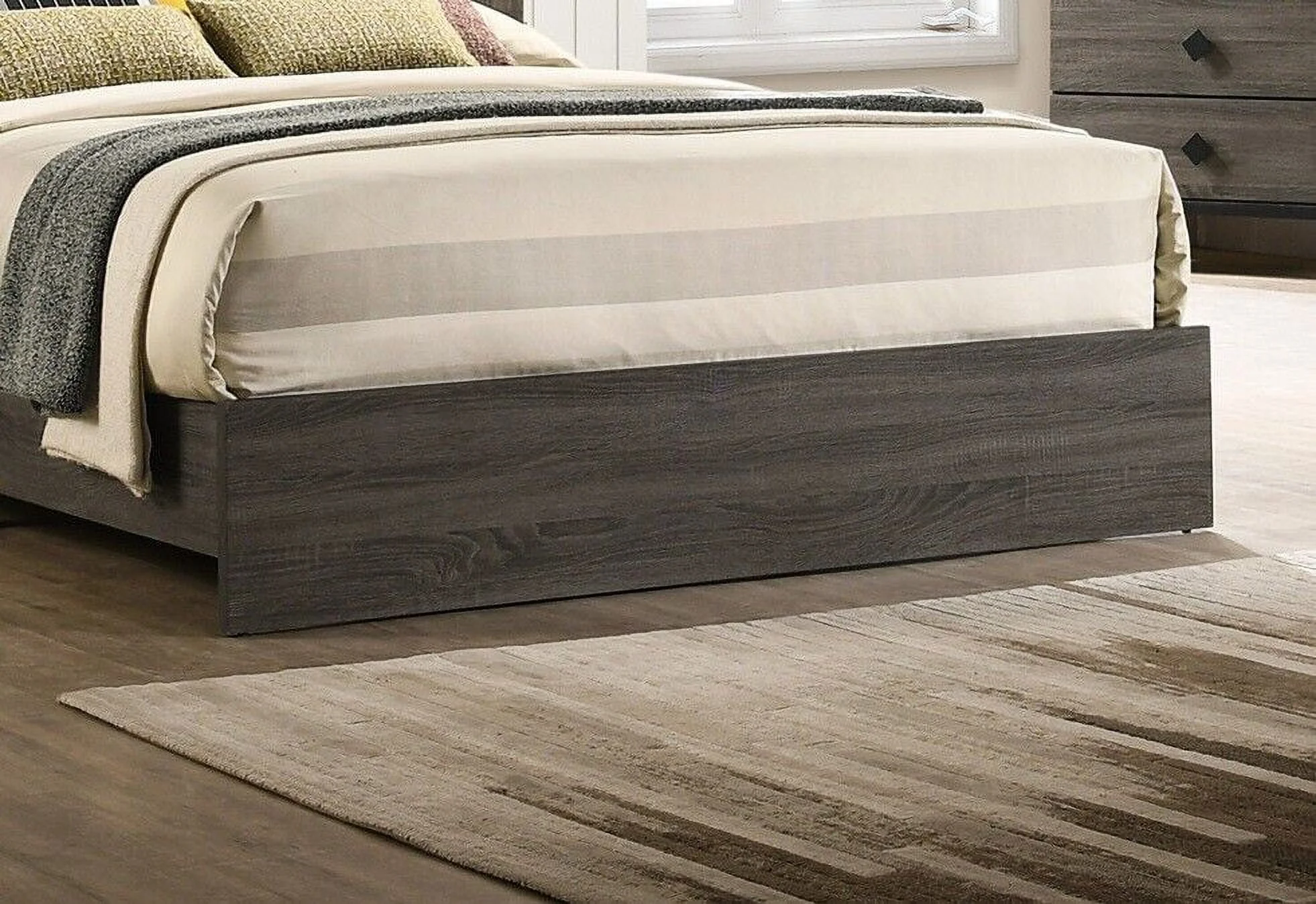Gorgeous Classic Grey Finish Upholstered Fabric Headboard California King Size Bed Lines Design 1pc Bedroom Furniture Wooden
